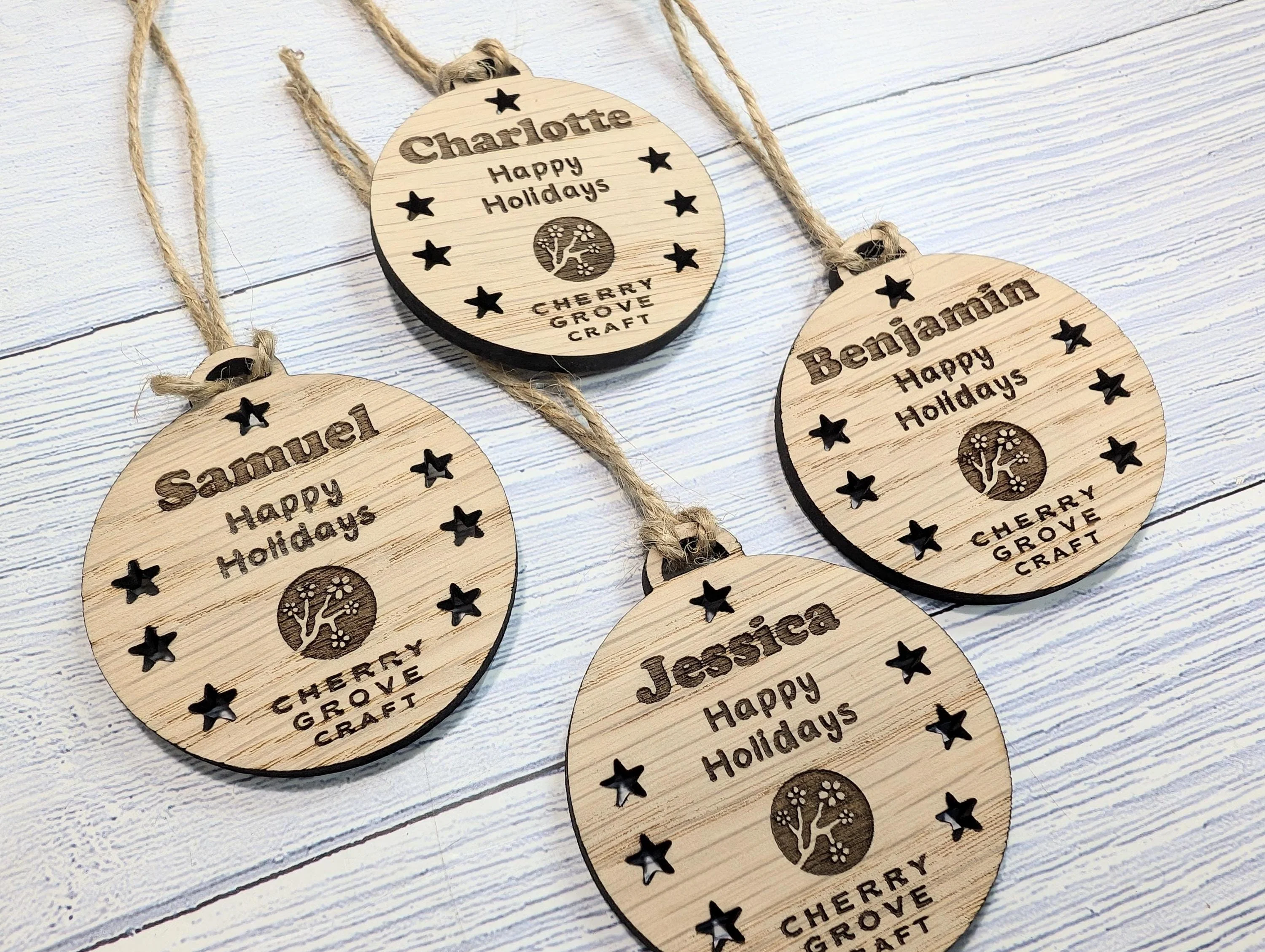 Personalised Christmas Baubles for Businesses | Engraved Oak Veneer Decorations | Custom Bulk Orders for Employees or Clients - Image 9