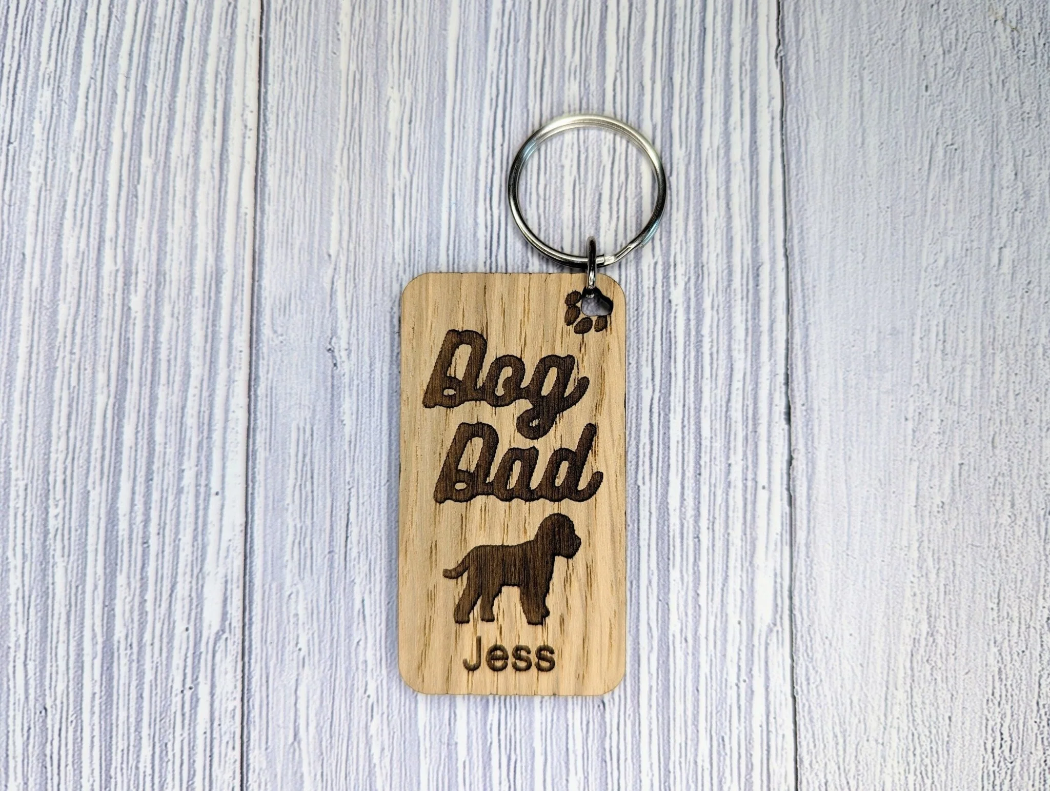 Personalised Cockapoo Dog Dad Wooden Keyring | Oak Dog Keychain | Gift For Cockapoo Parent | Doggy Key Tag Gift