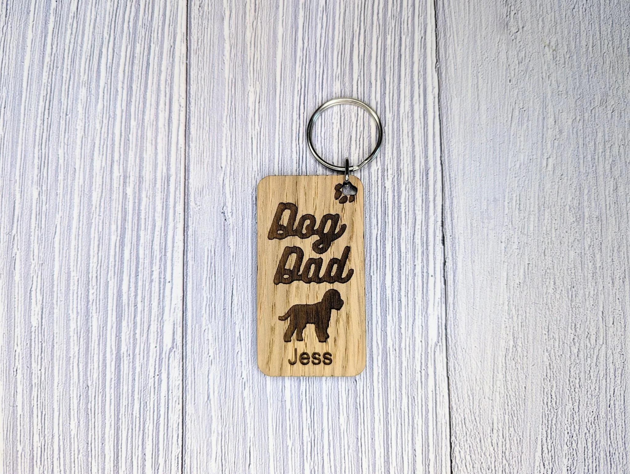 Personalised Cockapoo Dog Dad Wooden Keyring | Oak Dog Keychain | Gift For Cockapoo Parent | Doggy Key Tag Gift - Image 3
