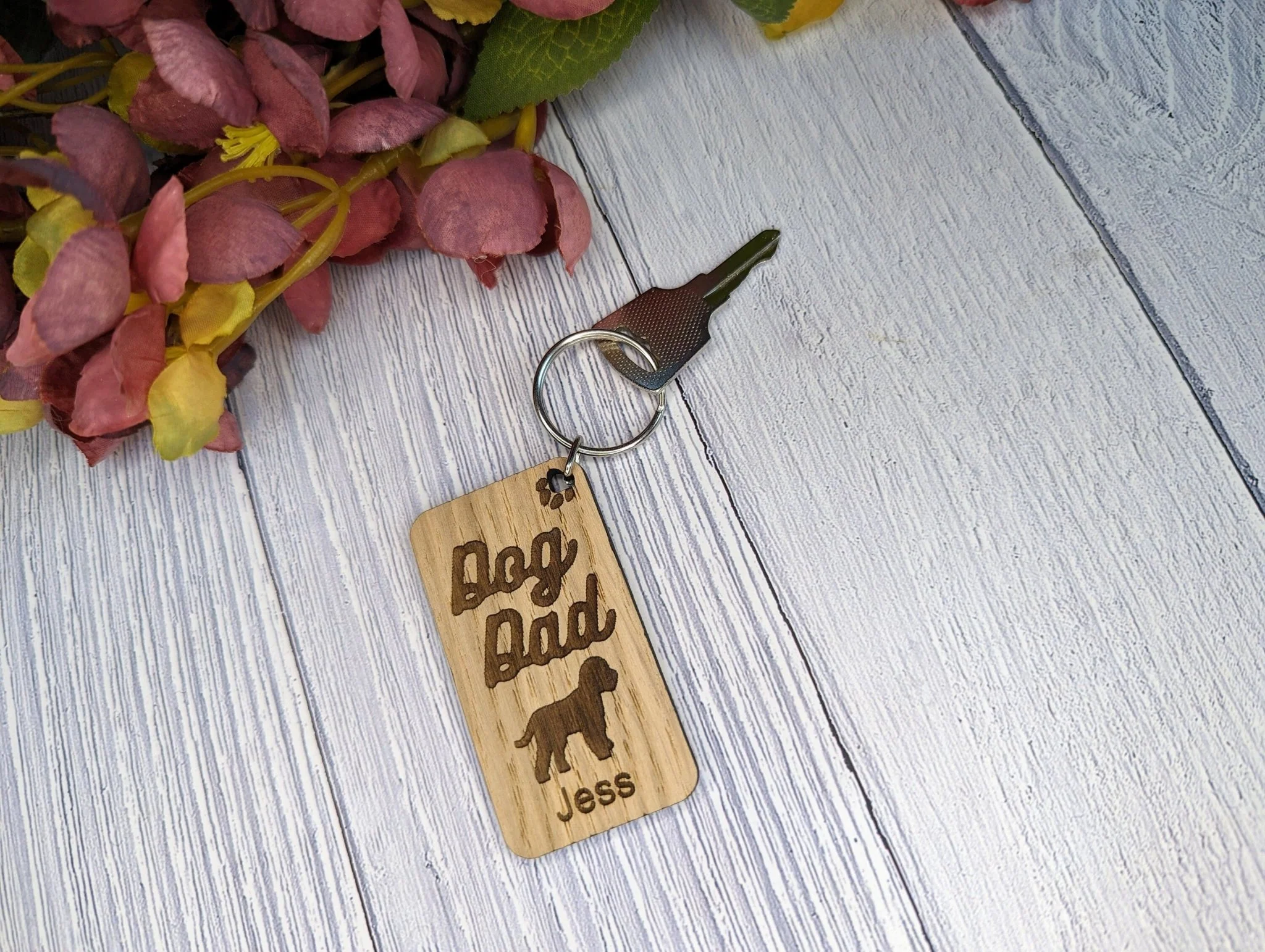 Personalised Cockapoo Dog Dad Wooden Keyring | Oak Dog Keychain | Gift For Cockapoo Parent | Doggy Key Tag Gift - Image 4