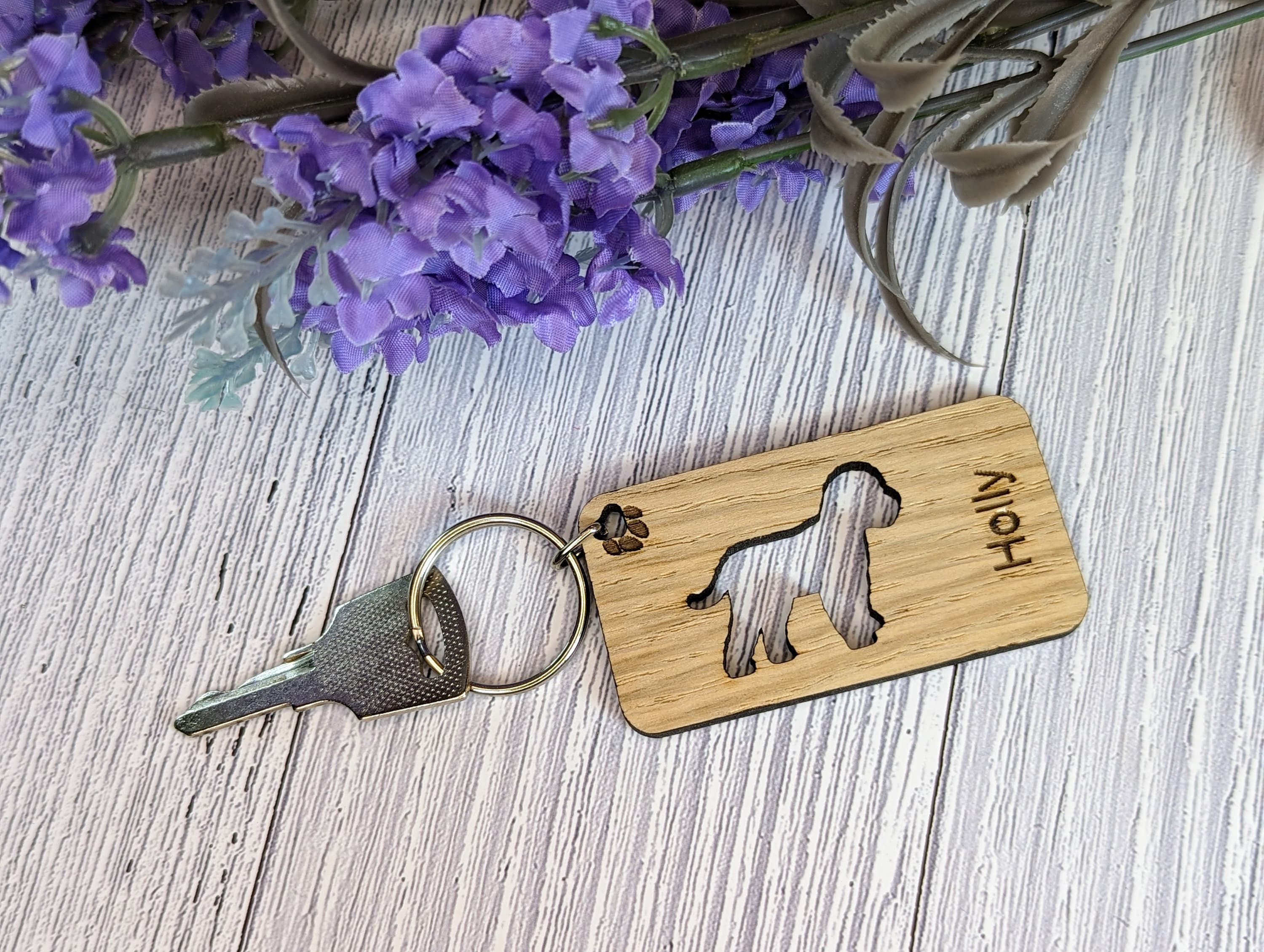 Personalised Cockapoo Wooden Keyring | Oak Dog Keychain | Gift For Cockapoo Parent | Doggy Key Tag Gift - Image 3