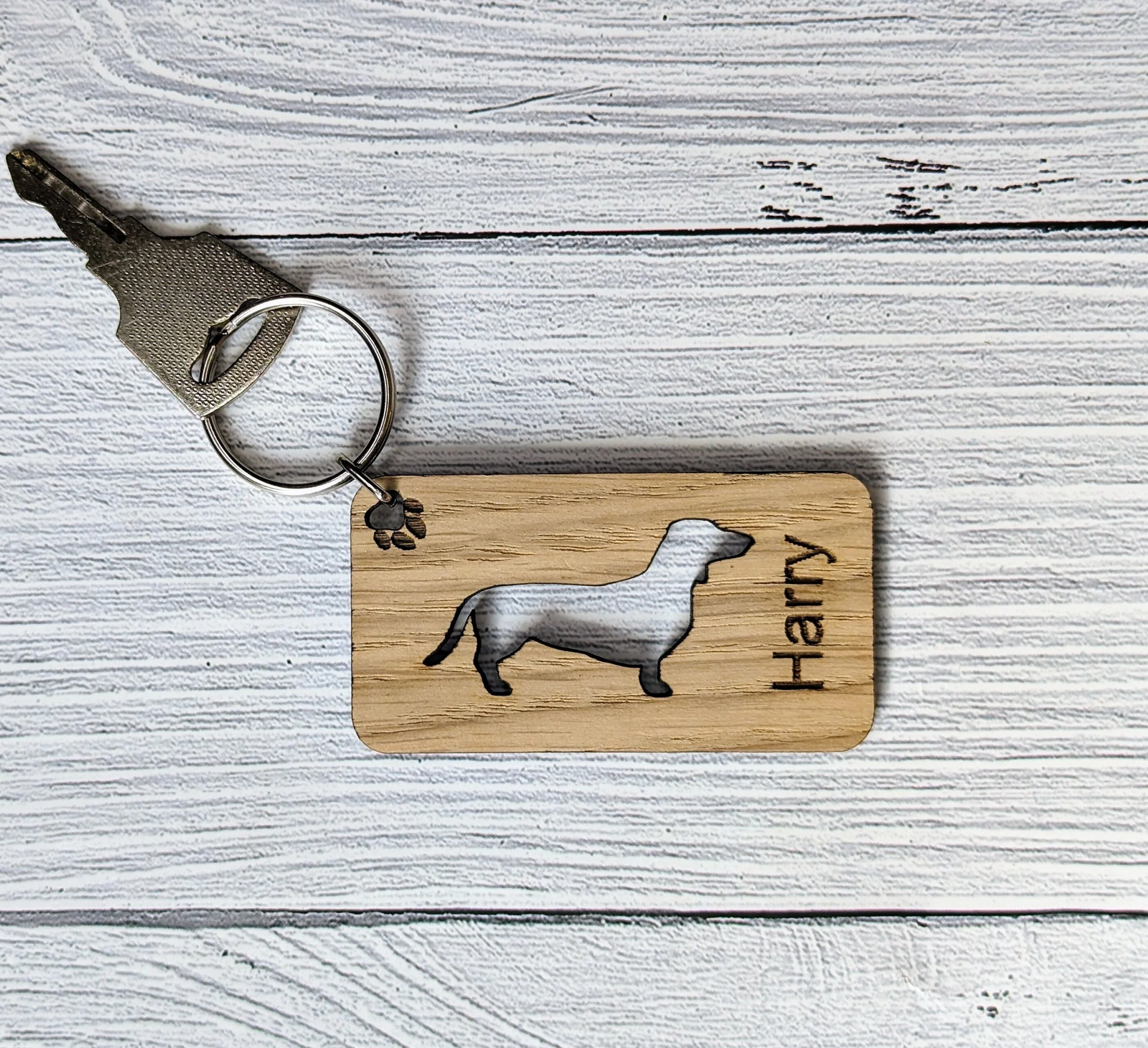 Personalised Dachshund Dog Wooden Keyring | Oak Dog Keychain | Gift For Dachshund Parent | Doggy Key Tag Gift - Image 2