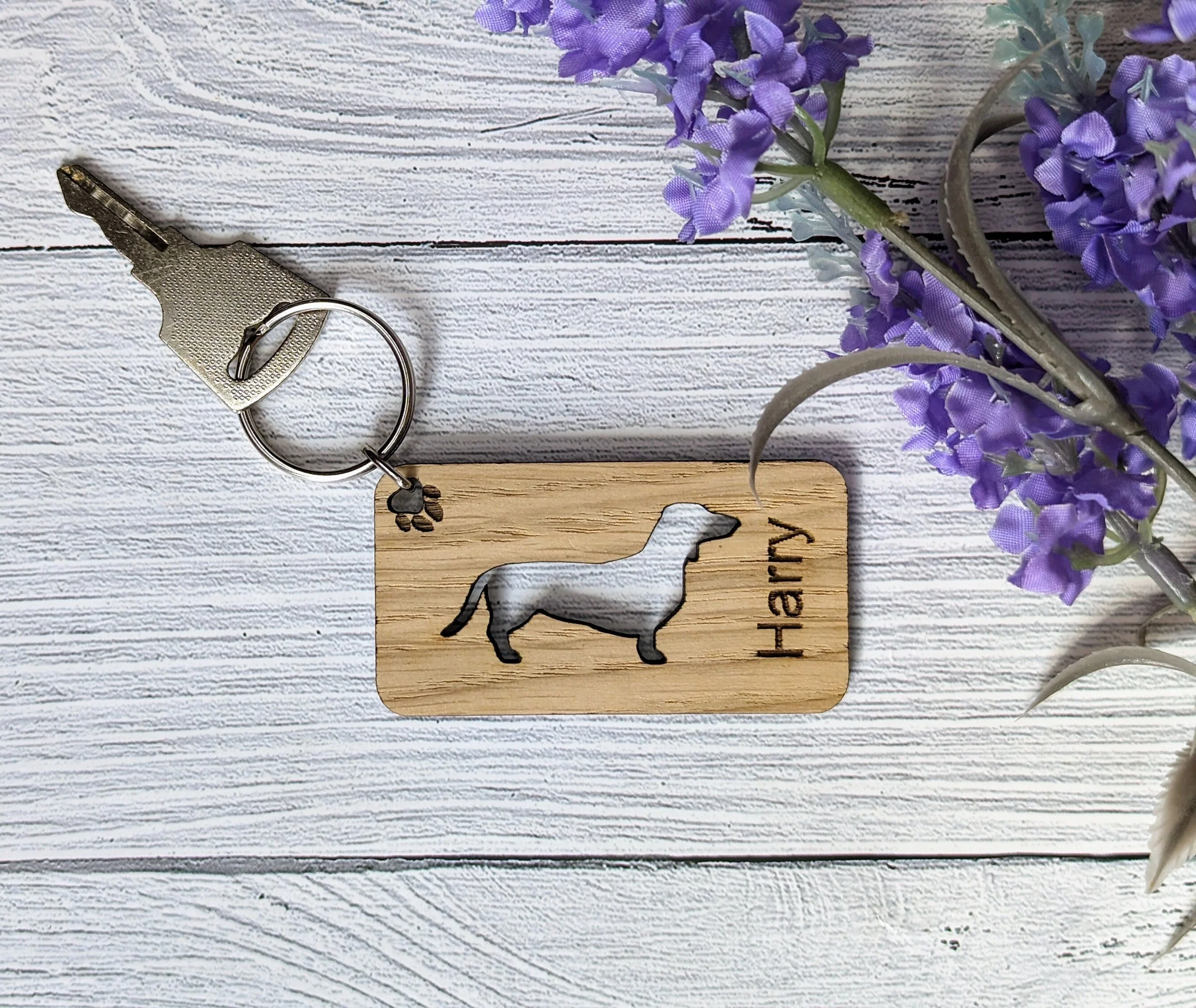 Personalised Dachshund Dog Wooden Keyring | Oak Dog Keychain | Gift For Dachshund Parent | Doggy Key Tag Gift - Image 3