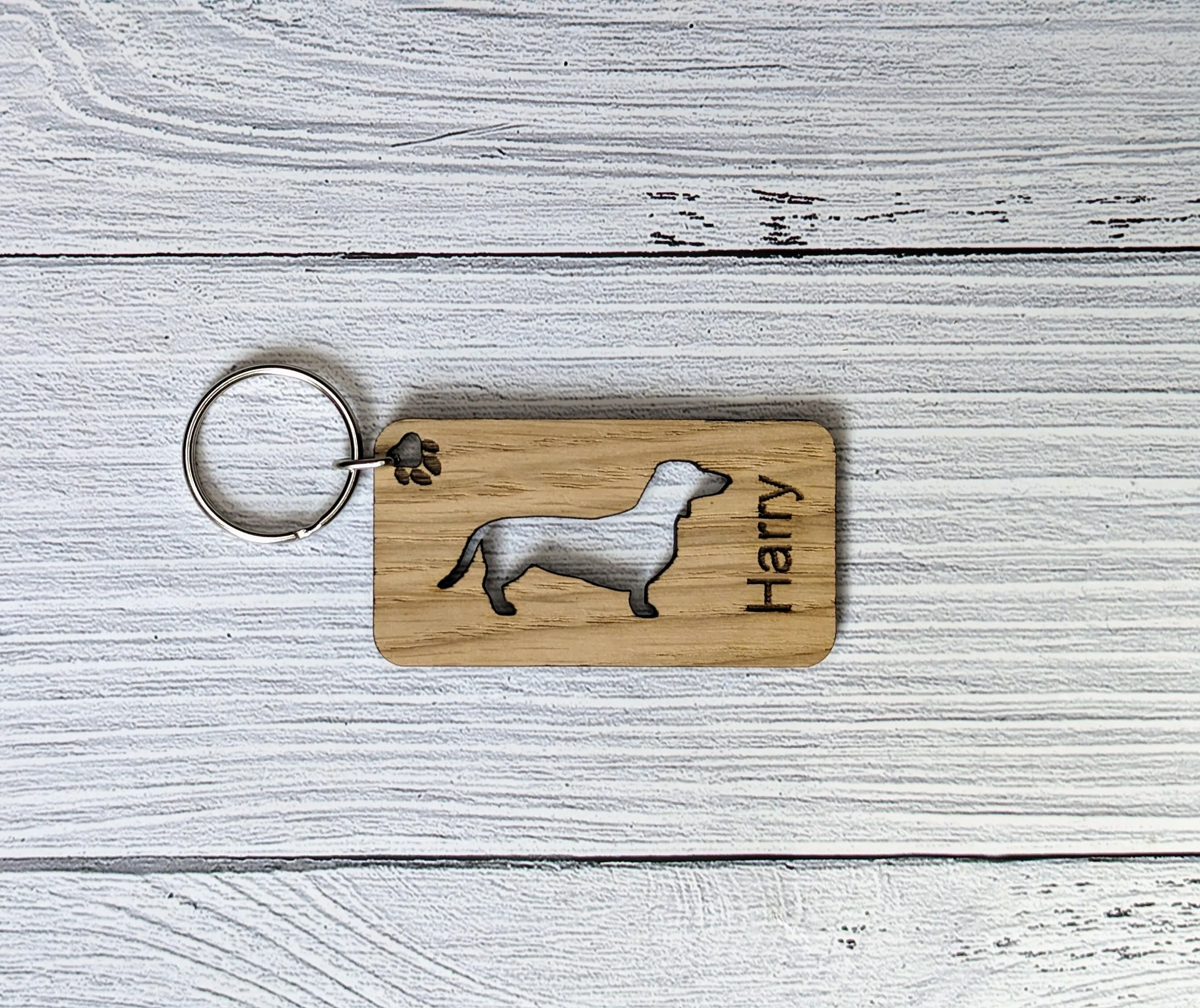 Personalised Dachshund Dog Wooden Keyring | Oak Dog Keychain | Gift For Dachshund Parent | Doggy Key Tag Gift - Image 5