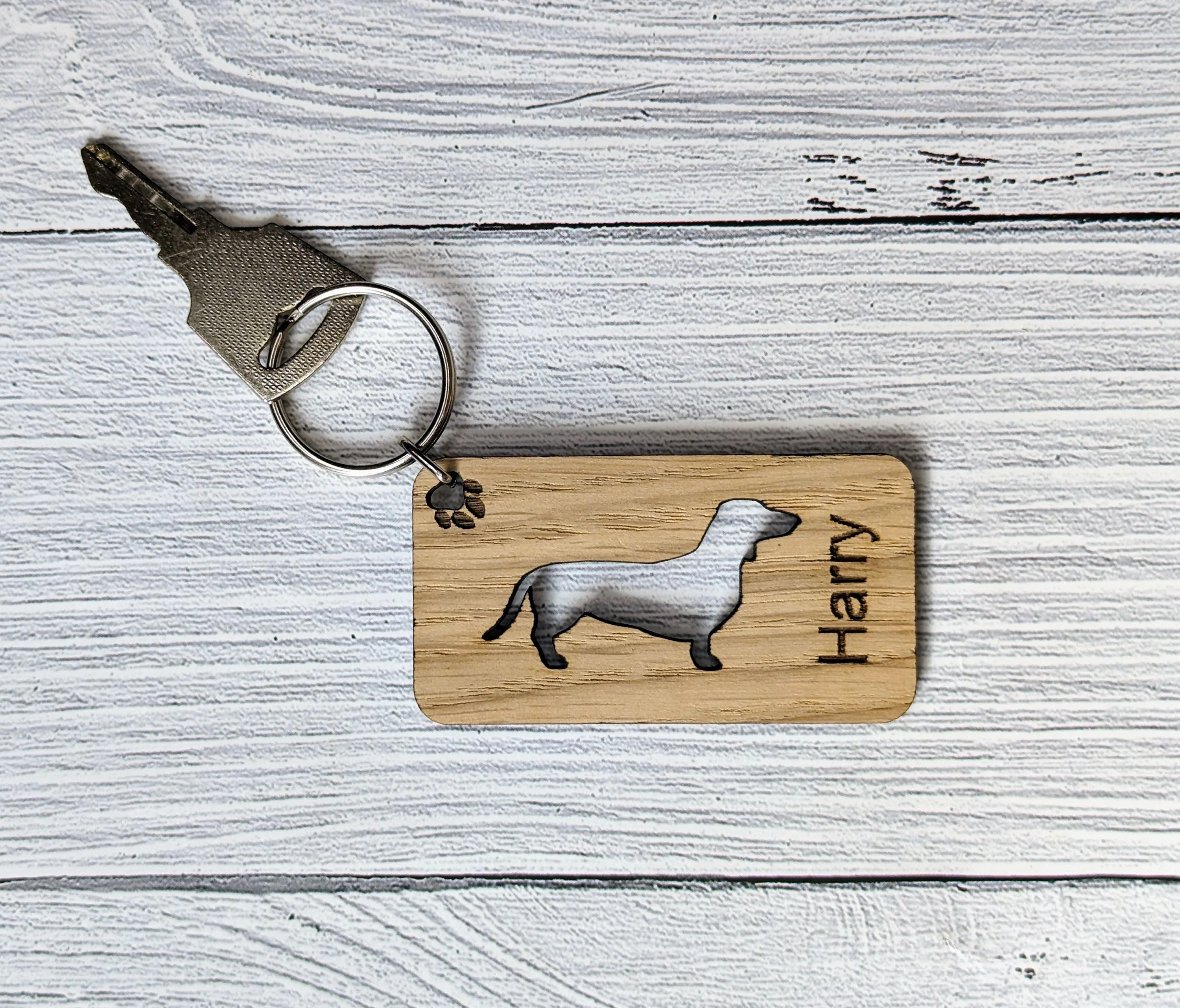 Personalised Dachshund Dog Wooden Keyring | Oak Dog Keychain | Gift For Dachshund Parent | Doggy Key Tag Gift - Image 6