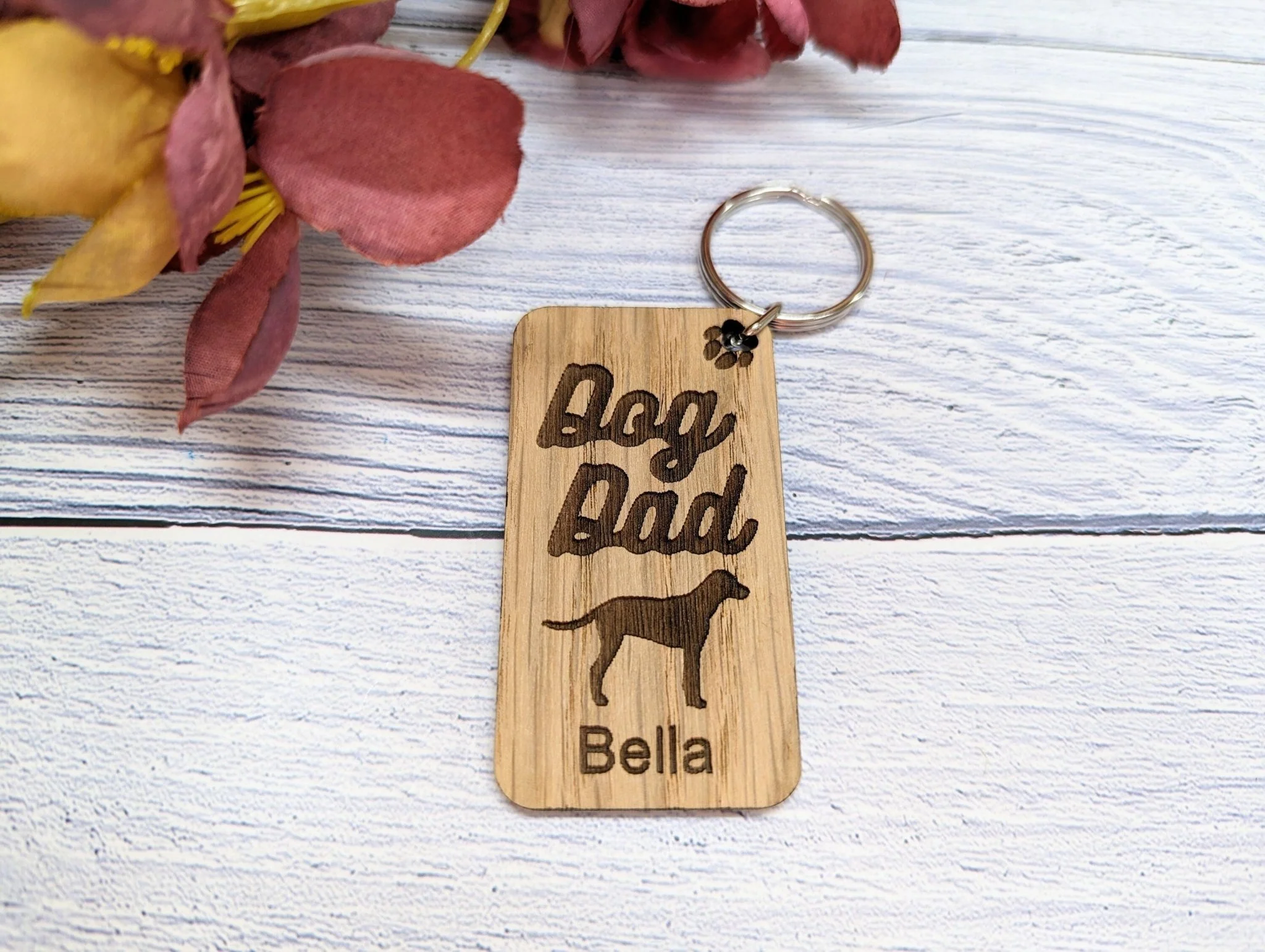 Personalised Dalmatian Dog Parent Wooden Keyring - Custom Oak Keychain - Unique Gift for Dalmatian Lovers