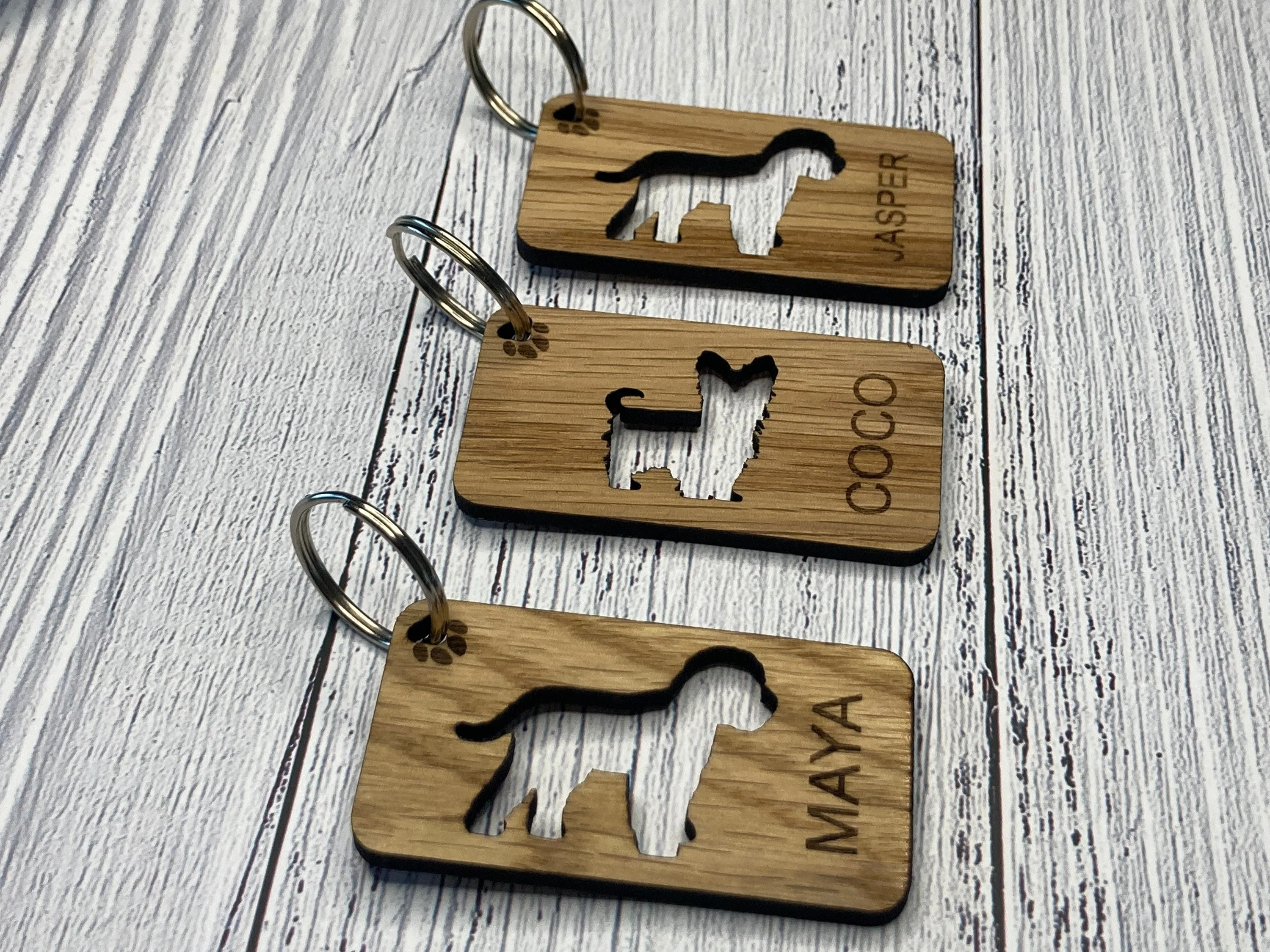 Personalised Dog Keyrings, Engraved Wooden Pet Keyring, Gift For Dog Owner, Oak - Image 8