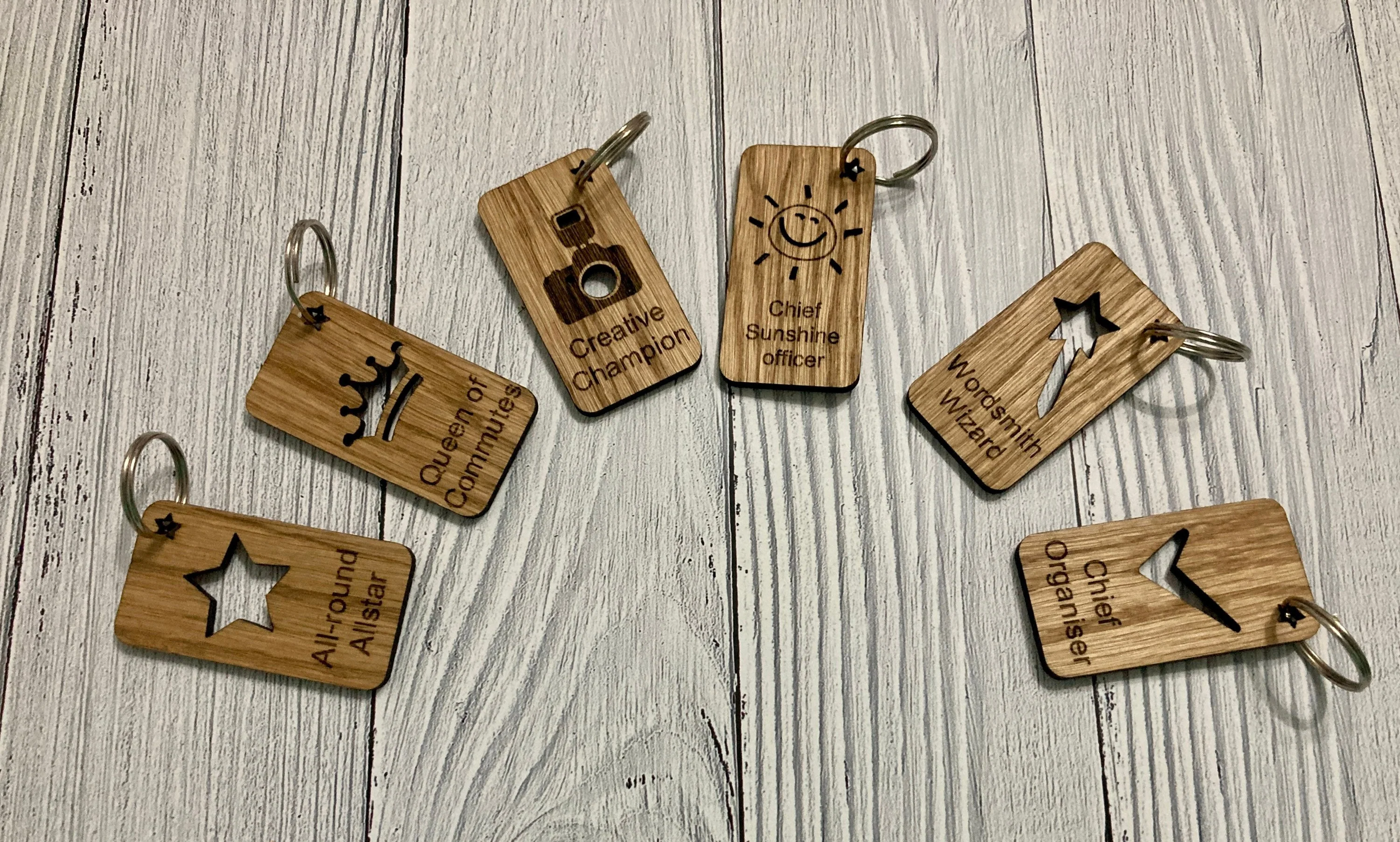 Personalised Employee Recognition Keyrings, Engraved Wooden Staff Appreciation Keyring, Oak - Image 9