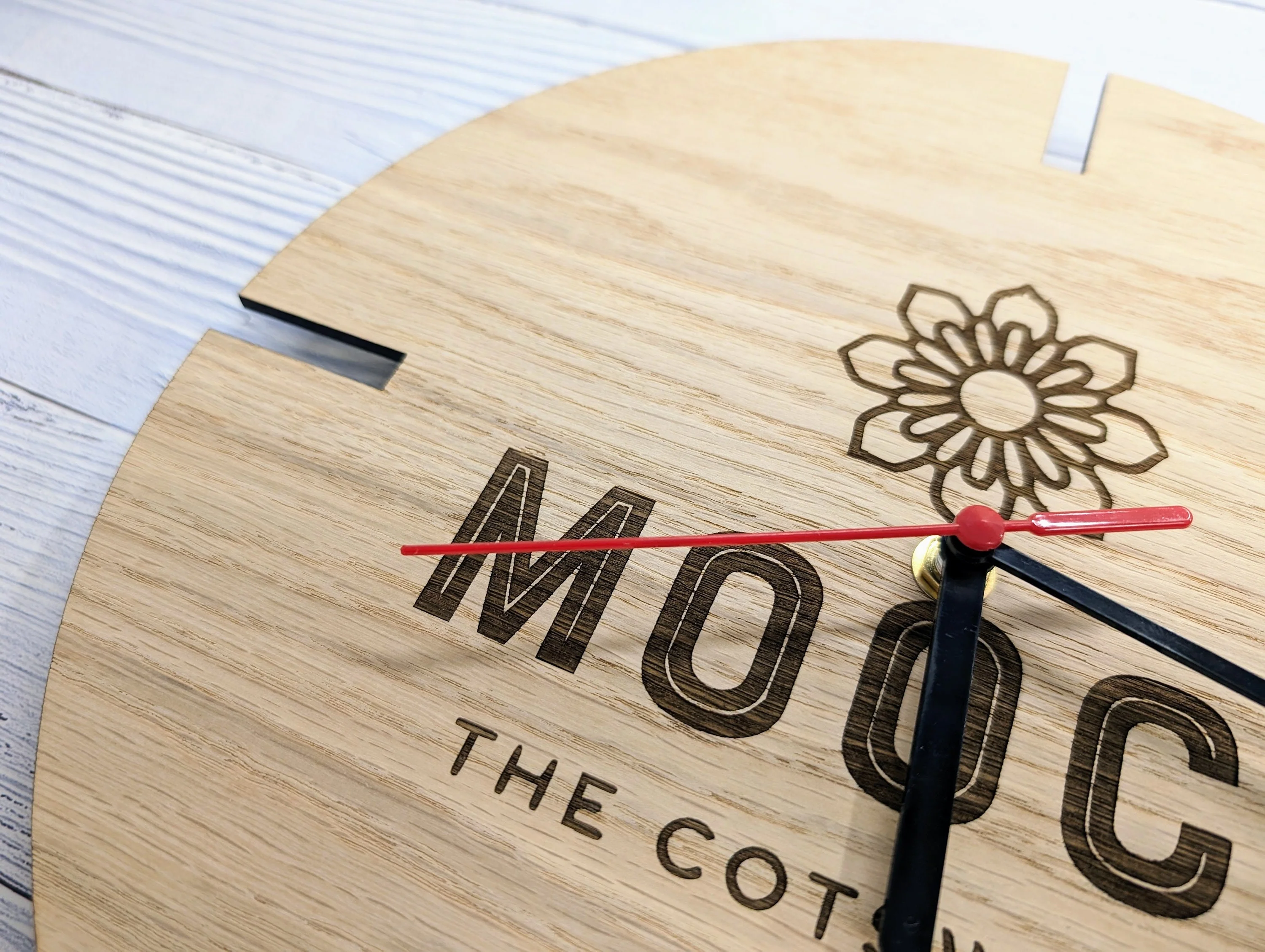 Personalised Engraved Wooden Logo Wall Clock - Bespoke Branded Timepiece - Image 3