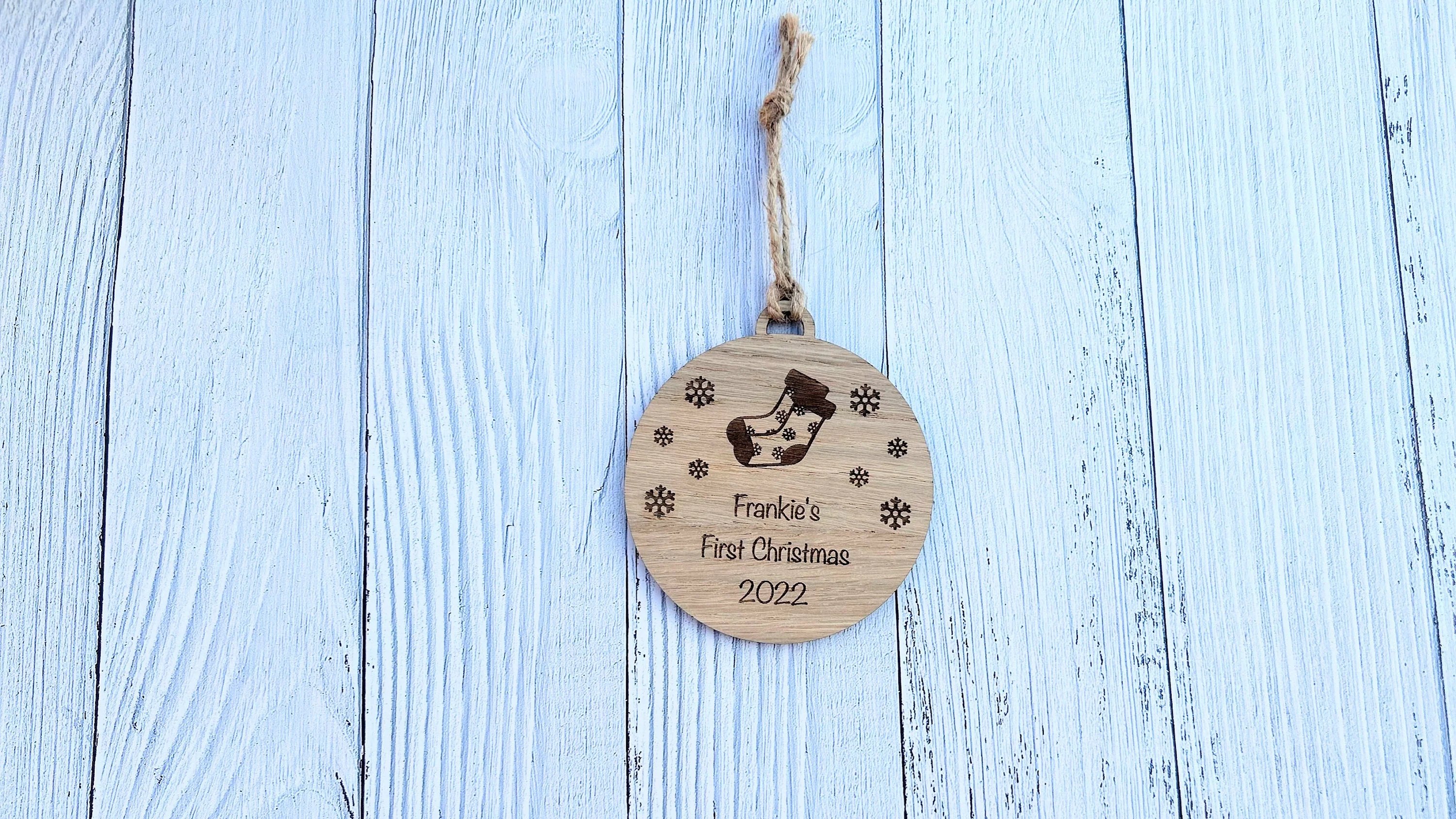 Personalized Baby's First Christmas Ornament: Engraved Wooden Bauble - Image 3