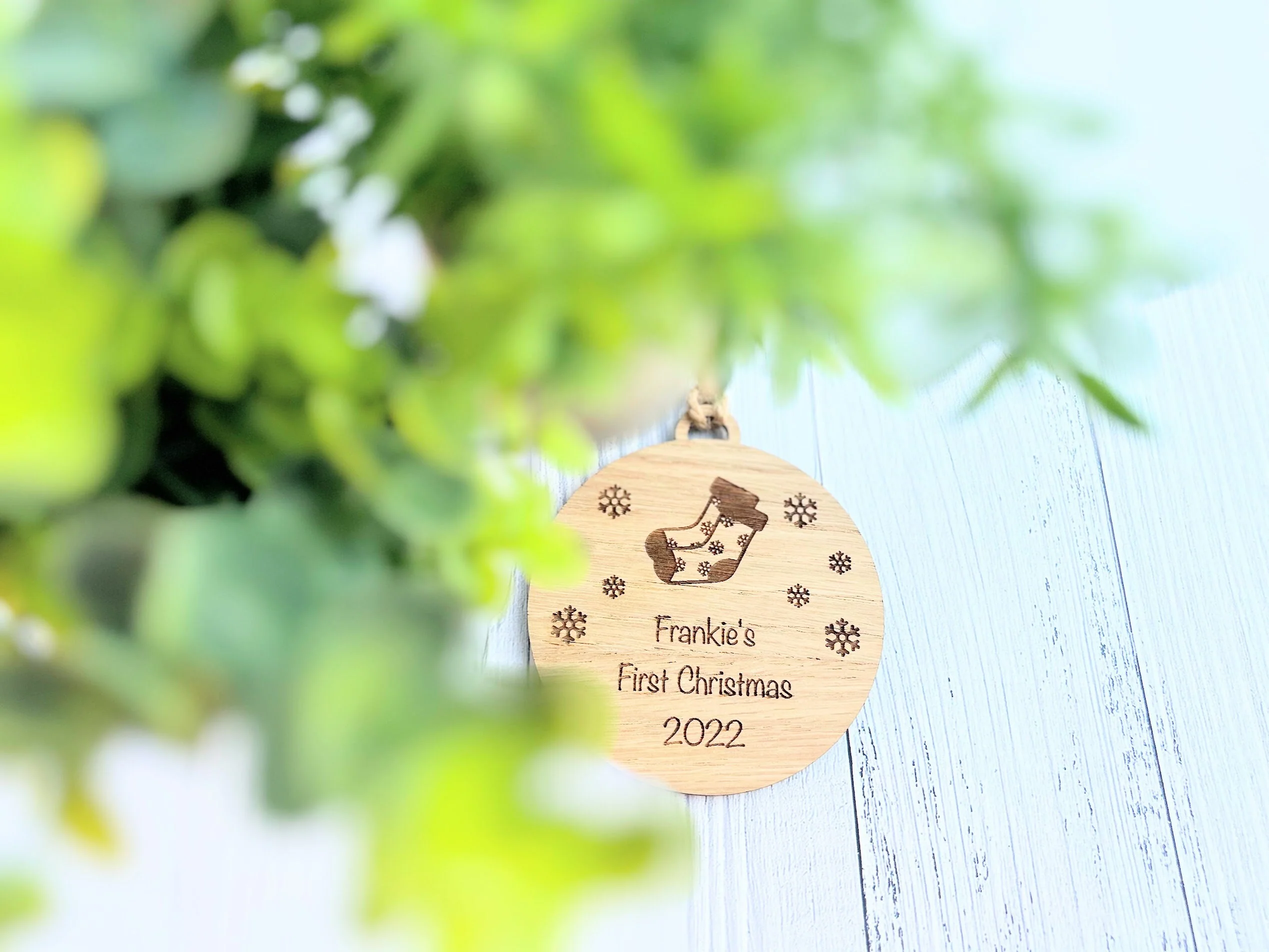 Personalized Baby's First Christmas Ornament: Engraved Wooden Bauble - Image 5