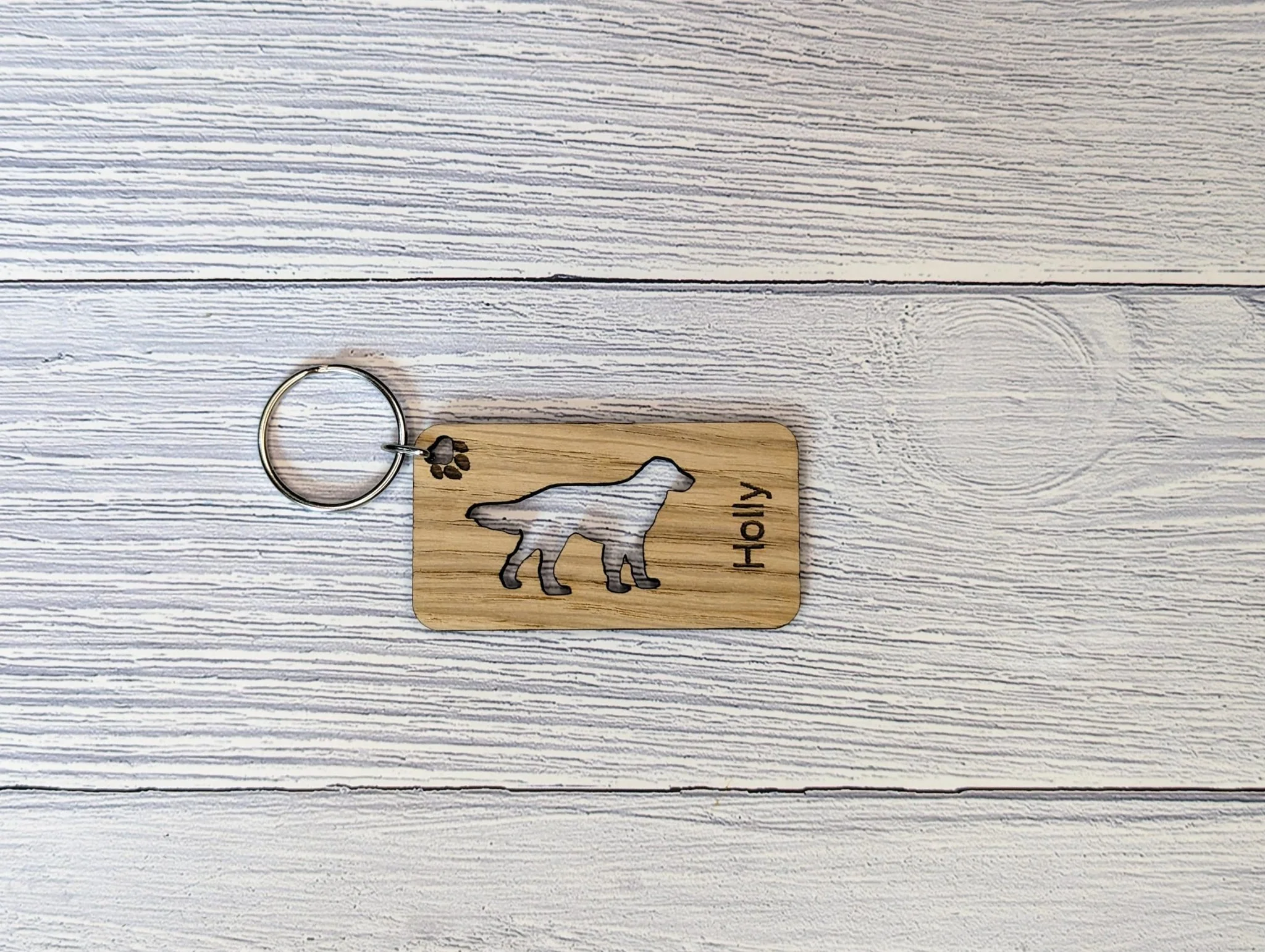 Personalised Flat Coated Retriever Wooden Keyring | Oak Dog Keychain | Gift For Flat Coated Retriever Parent | Doggy Key Tag Gift - Image 6