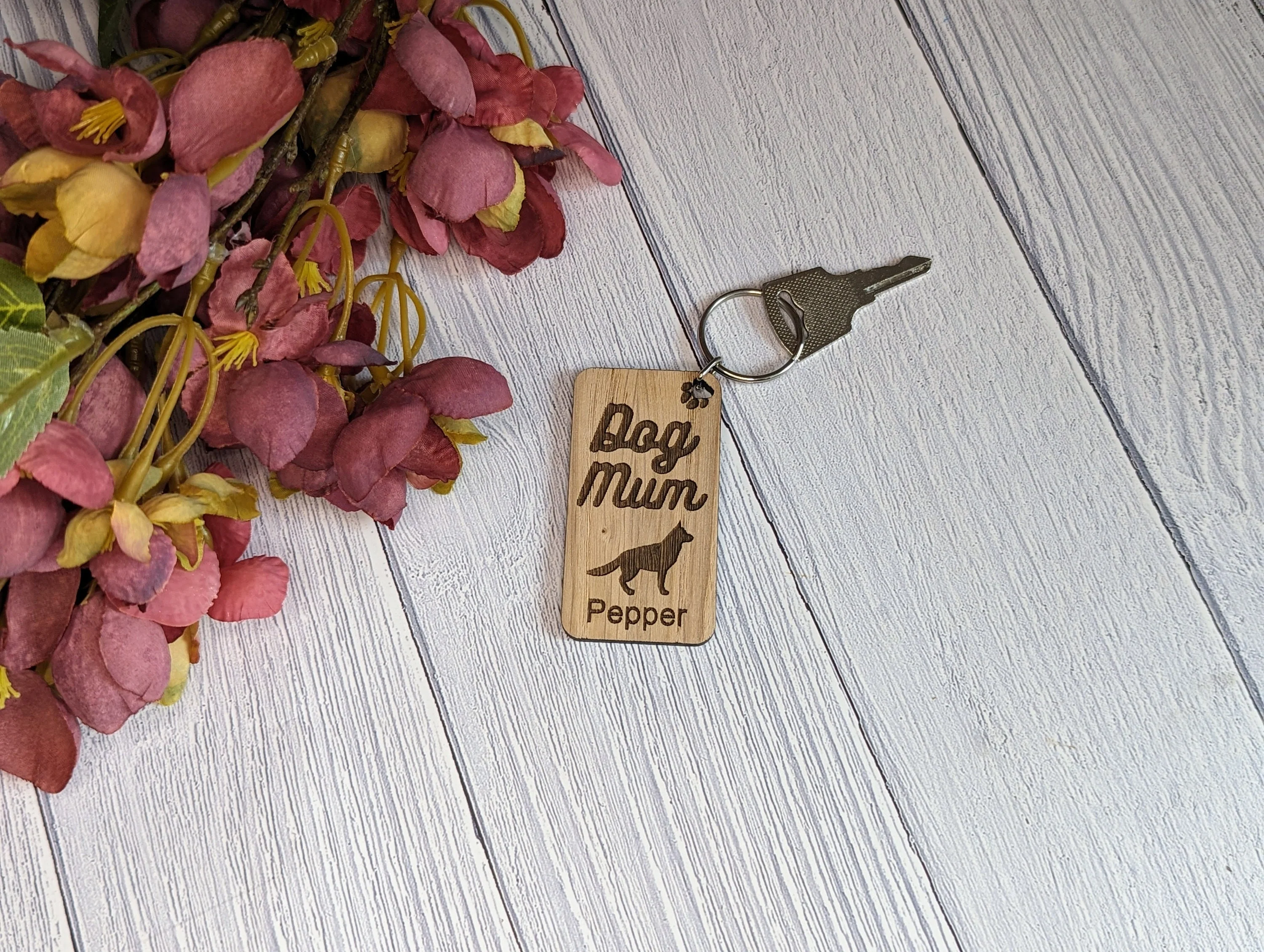 Personalised German Shepherd Dog Mum Wooden Keyring | Oak Dog Keychain | Gift For German Shepherd Parent | Doggy Key Tag Gift - Image 6