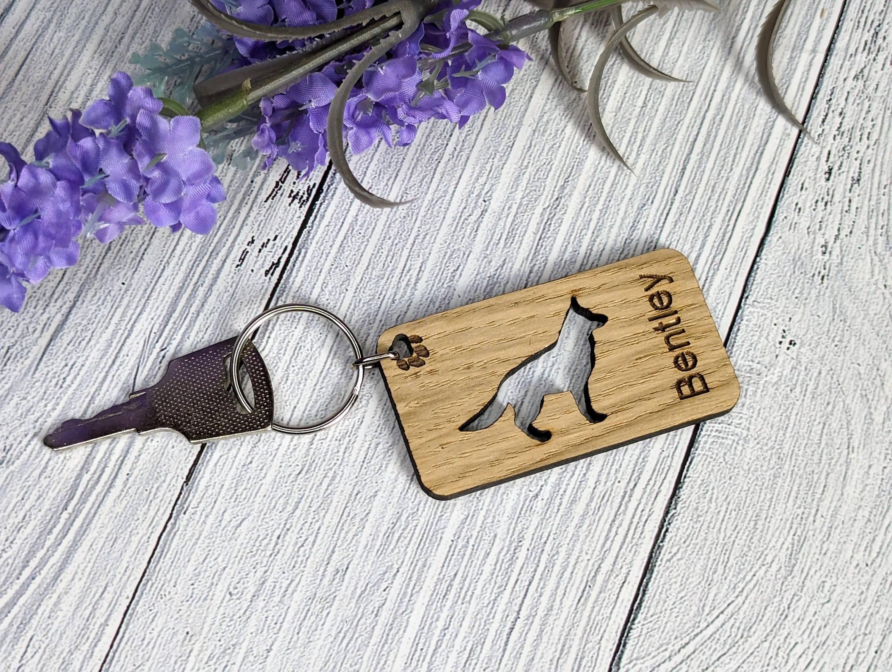 Personalised German Shepherd Wooden Keyring | Oak Dog Keychain | Gift For German Shepherd Parent | Doggy Key Tag Gift - Image 2