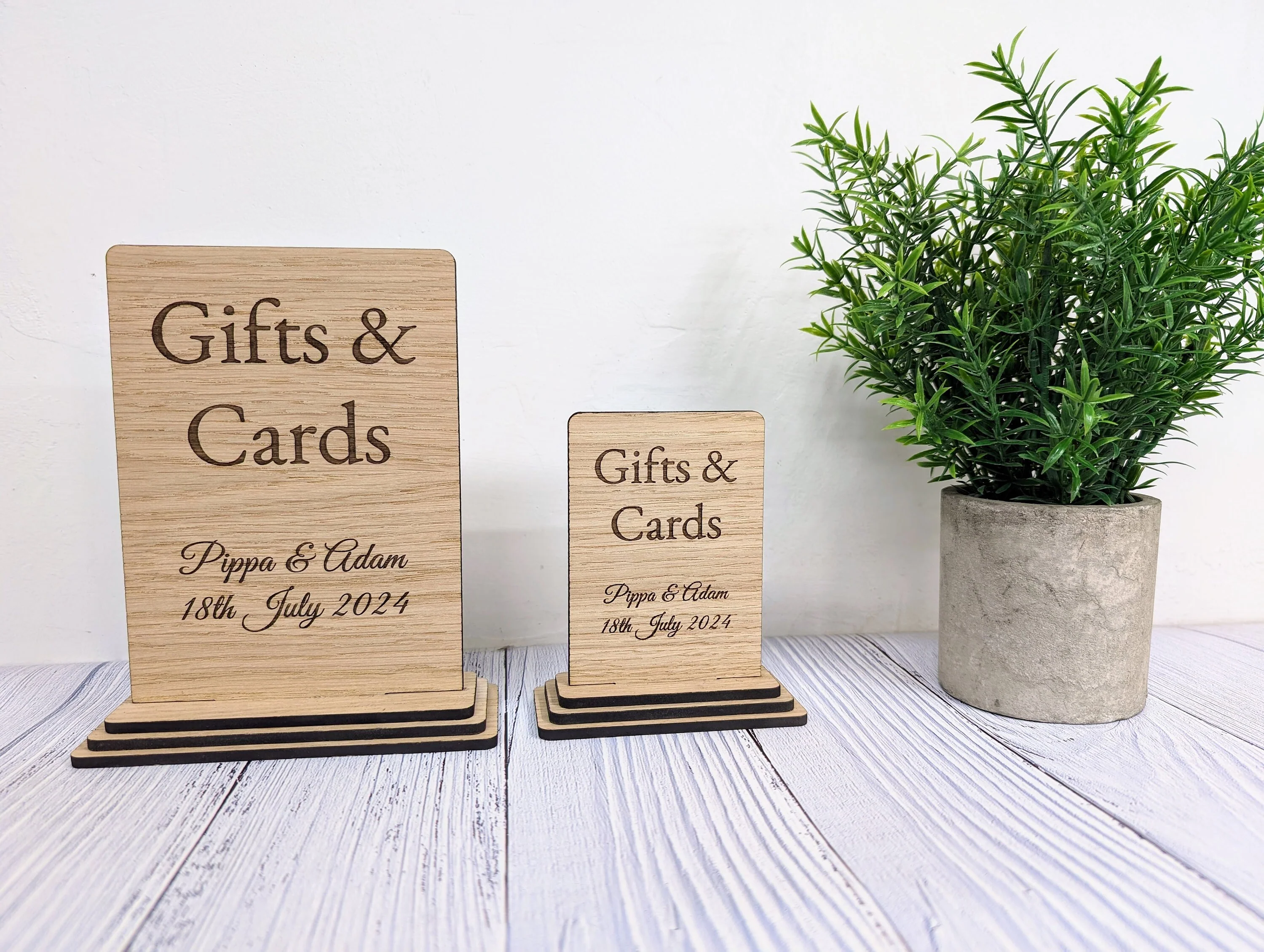 Personalised 'Gifts & Cards' Wooden Sign for Weddings and Parties - Eco-Friendly Freestanding Display with Couple's Name and Date - Image 6