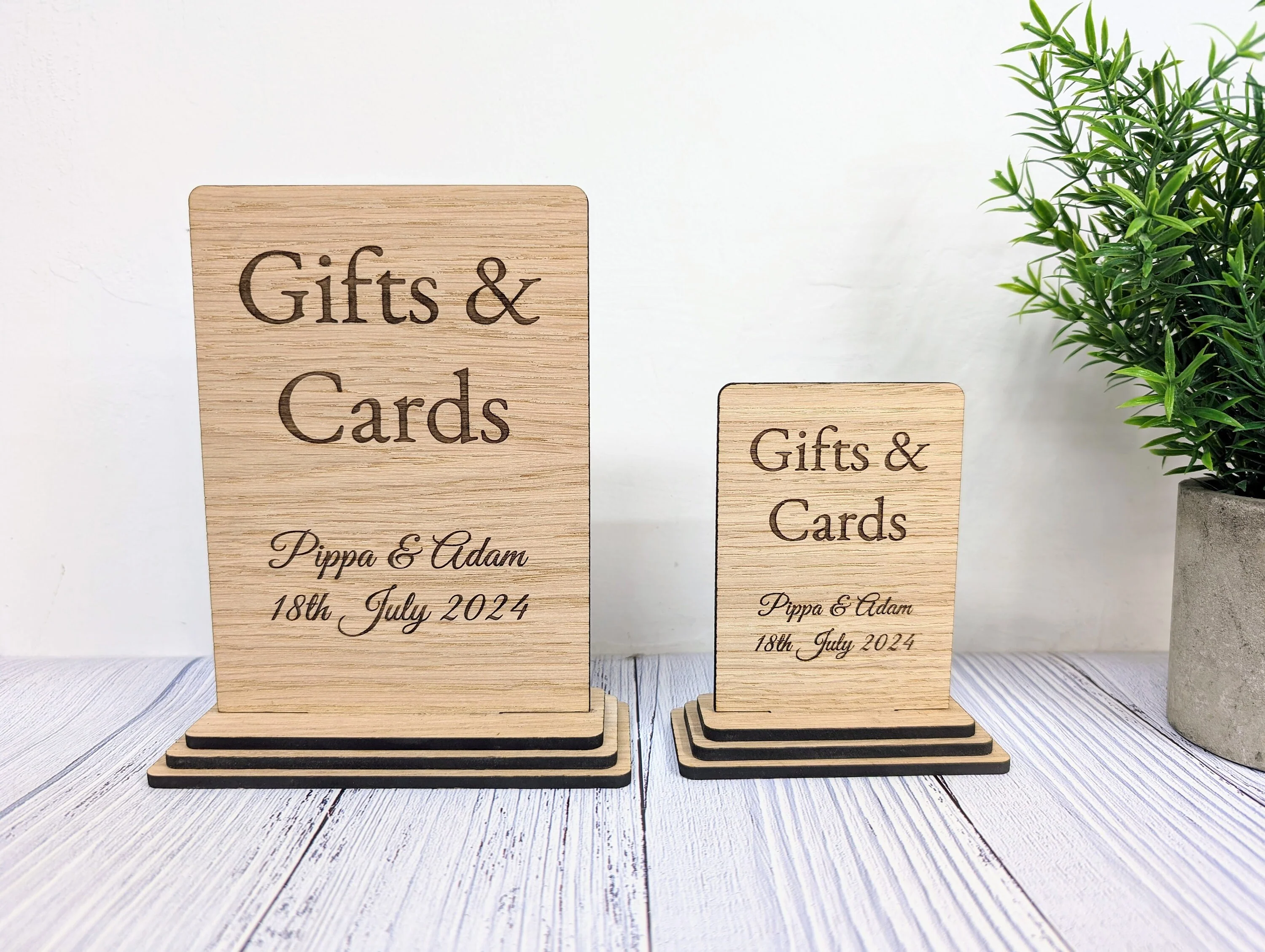 Personalised 'Gifts & Cards' Wooden Sign for Weddings and Parties - Eco-Friendly Freestanding Display with Couple's Name and Date - Image 7