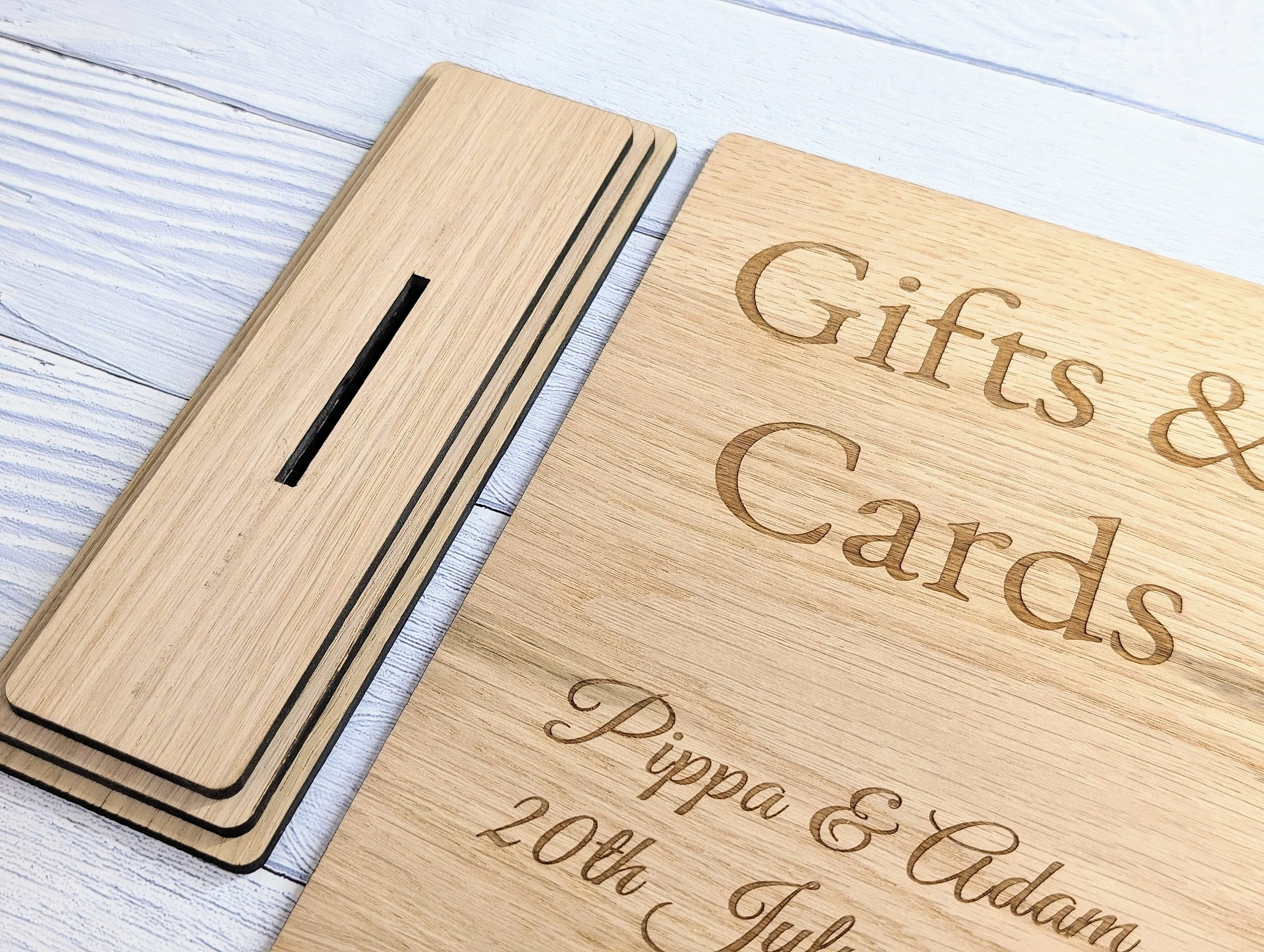 Personalised 'Gifts & Cards' XL Wooden Sign for Weddings and Parties - Extra Large Freestanding Table Display with Couple's Name and Date - Image 3