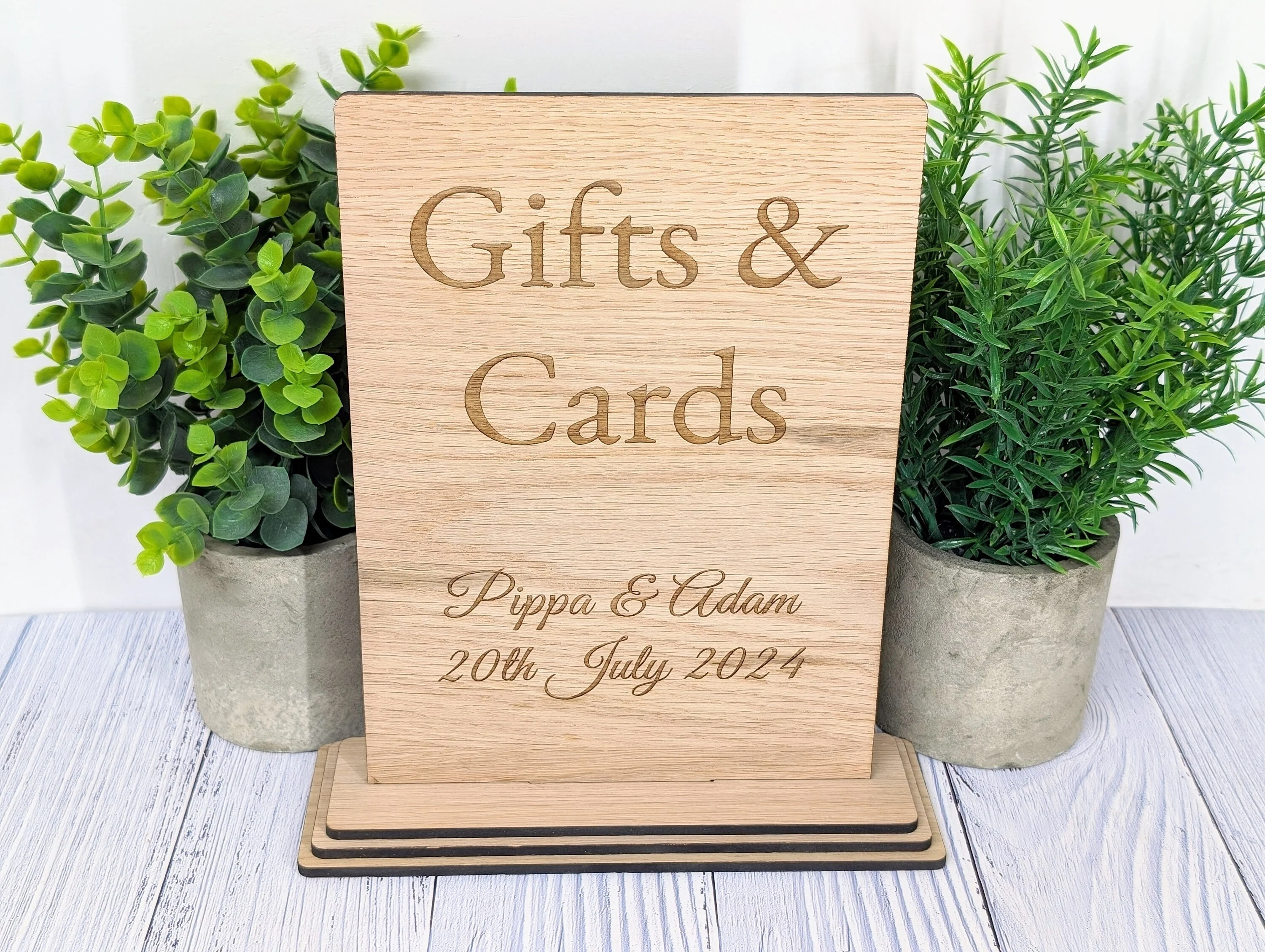 Personalised 'Gifts & Cards' XL Wooden Sign for Weddings and Parties - Extra Large Freestanding Table Display with Couple's Name and Date - Image 4