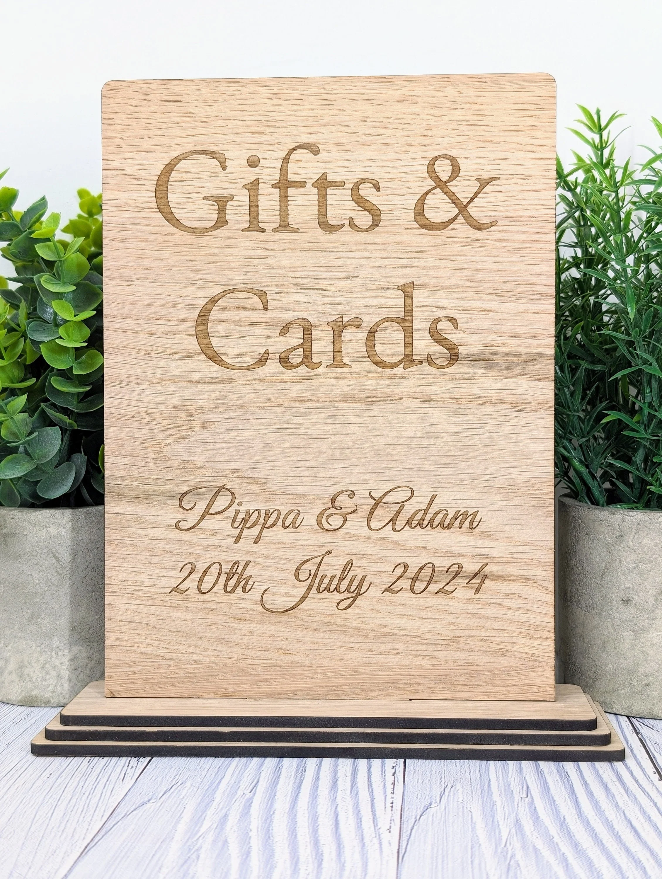 Personalised 'Gifts & Cards' XL Wooden Sign for Weddings and Parties - Extra Large Freestanding Table Display with Couple's Name and Date - Image 6