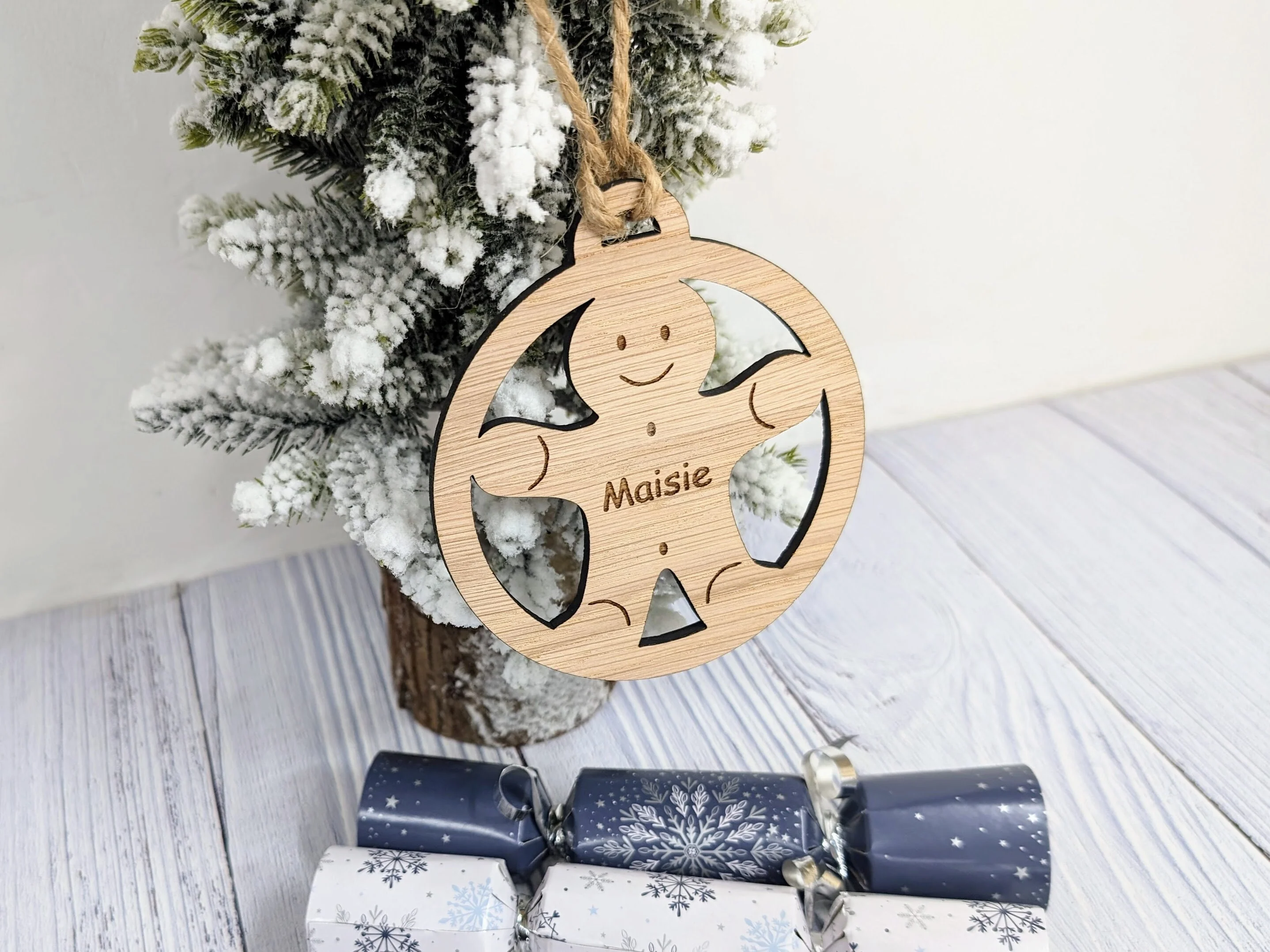 Personalised Gingerbread Man Christmas Bauble - Handcrafted Wooden Ornament with Child's Name - Image 2