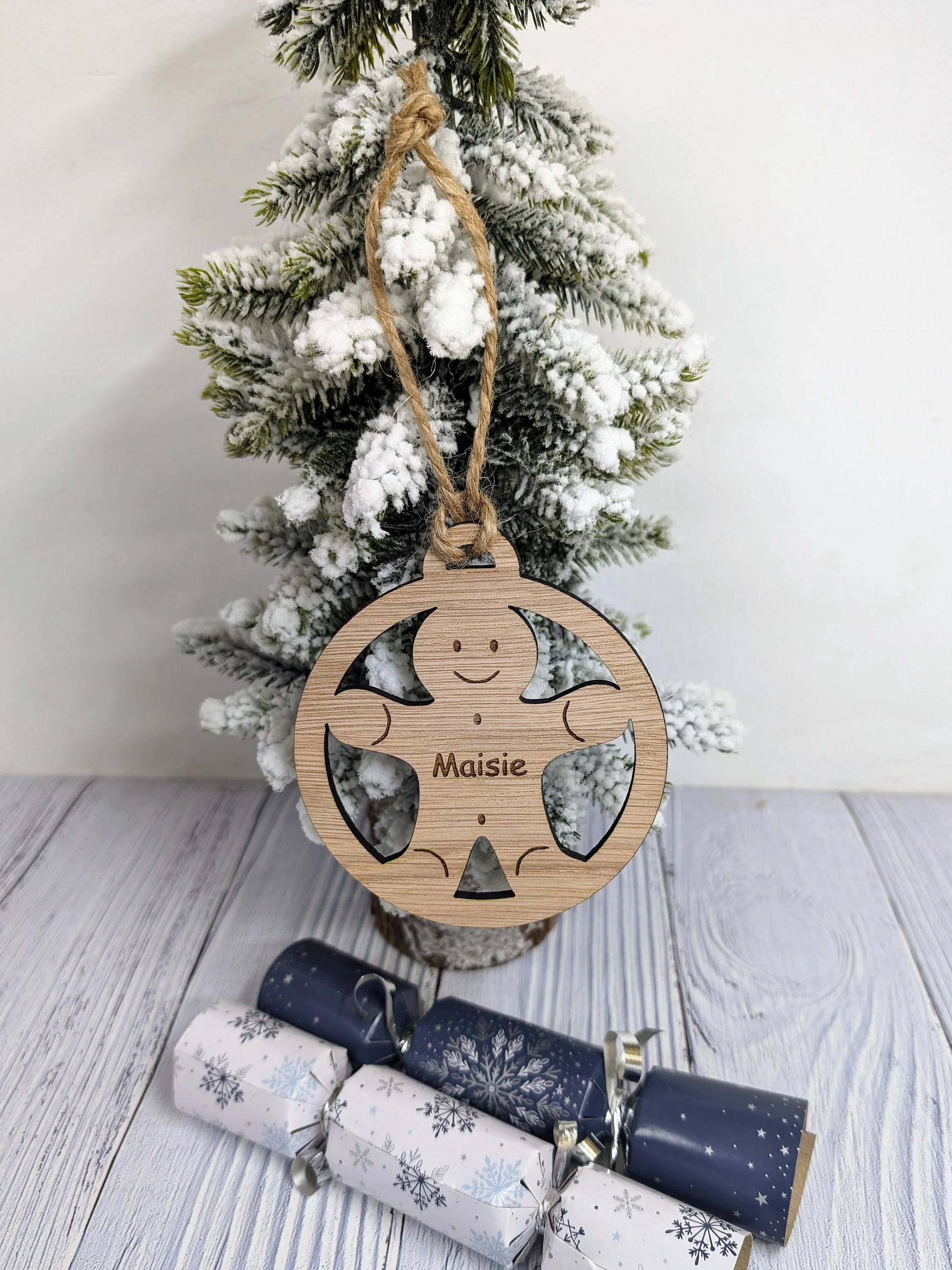 Personalised Gingerbread Man Christmas Bauble - Handcrafted Wooden Ornament with Child's Name - Image 3