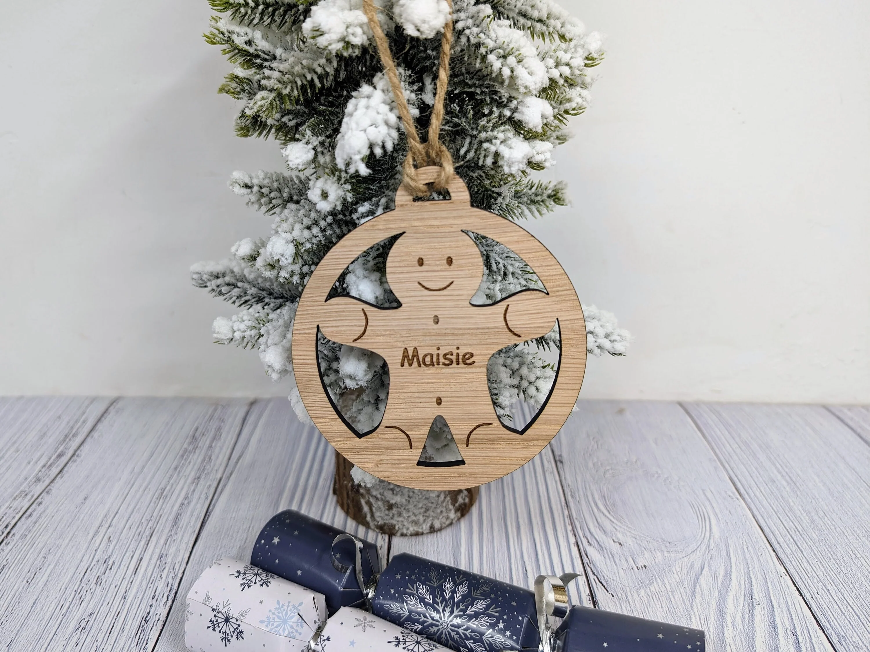 Personalised Gingerbread Man Christmas Bauble - Handcrafted Wooden Ornament with Child's Name - Image 4