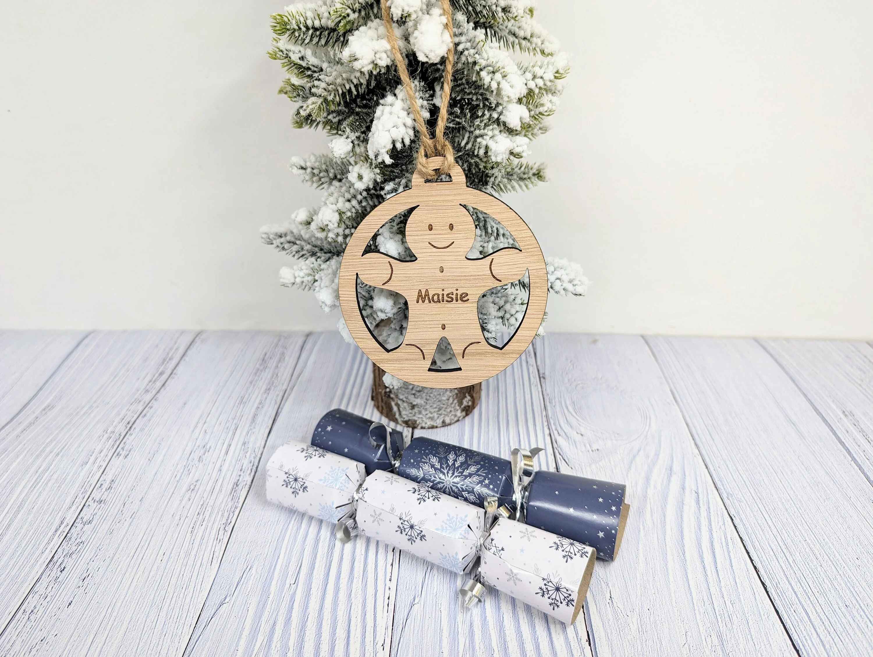 Personalised Gingerbread Man Christmas Bauble - Handcrafted Wooden Ornament with Child's Name - Image 5