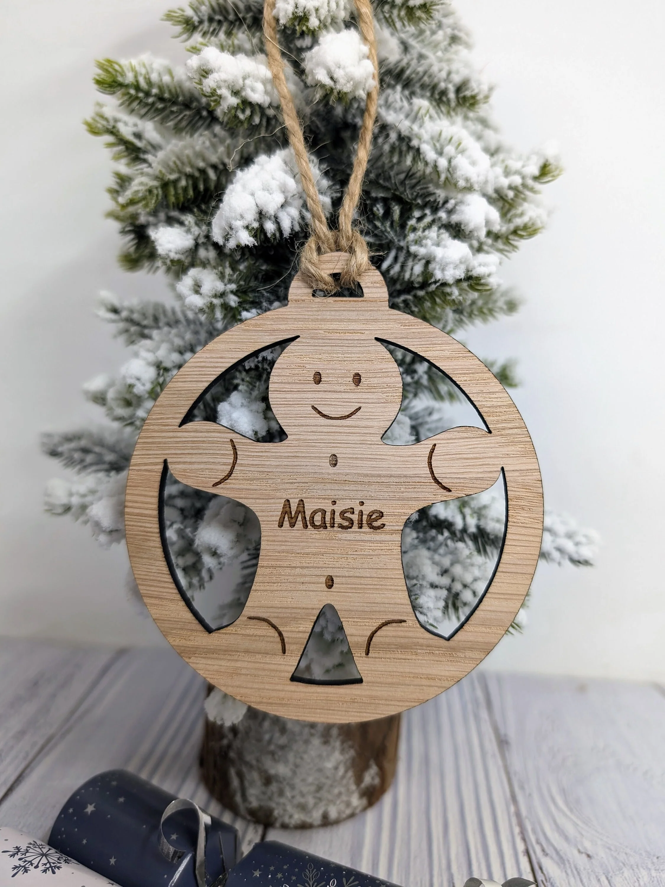 Personalised Gingerbread Man Christmas Bauble - Handcrafted Wooden Ornament with Child's Name - Image 6