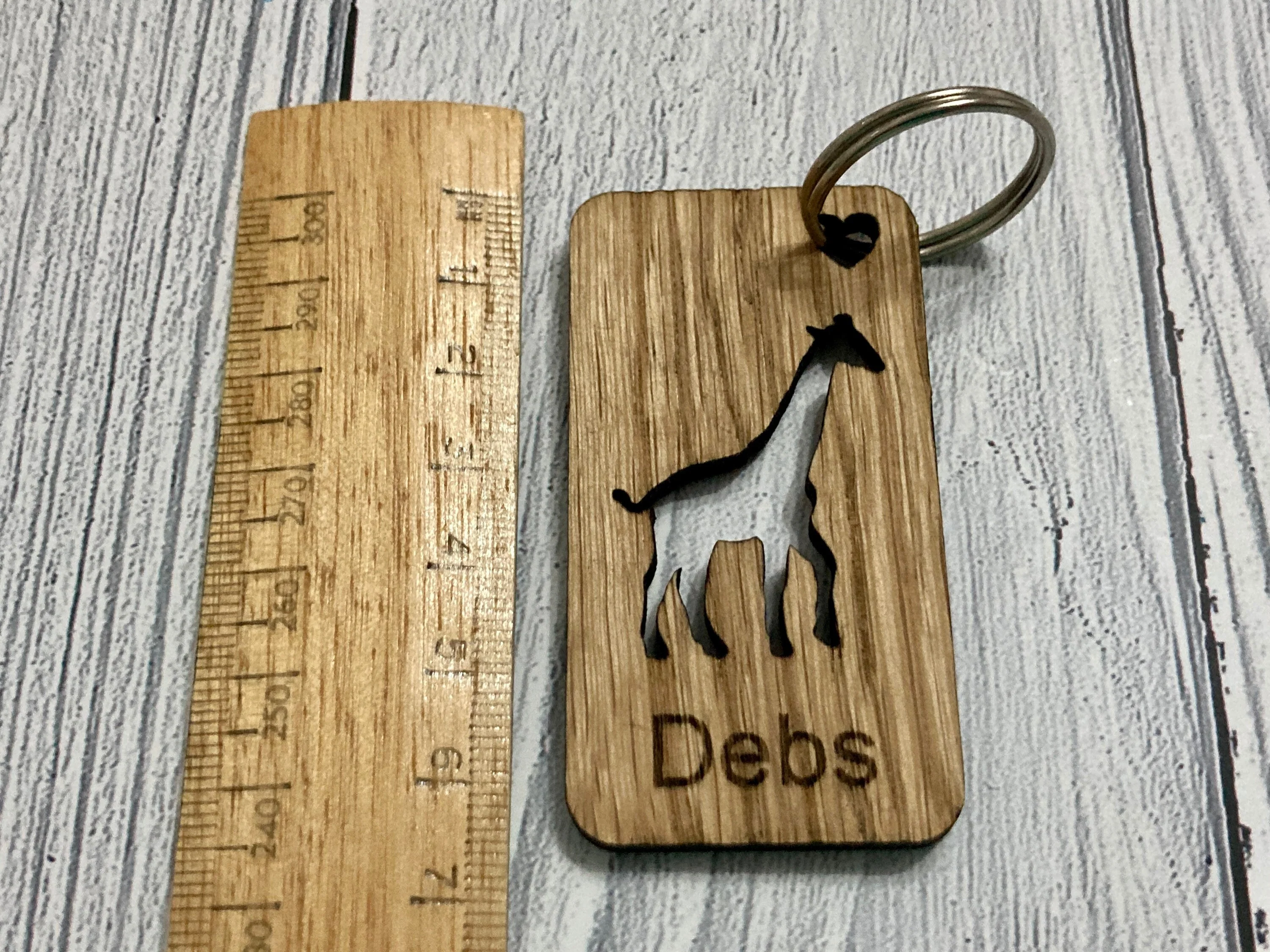 Personalised Giraffe Keyrings, Engraved Wooden Animal Keyring, Gift For Giraffe Lover, Oak - Image 4