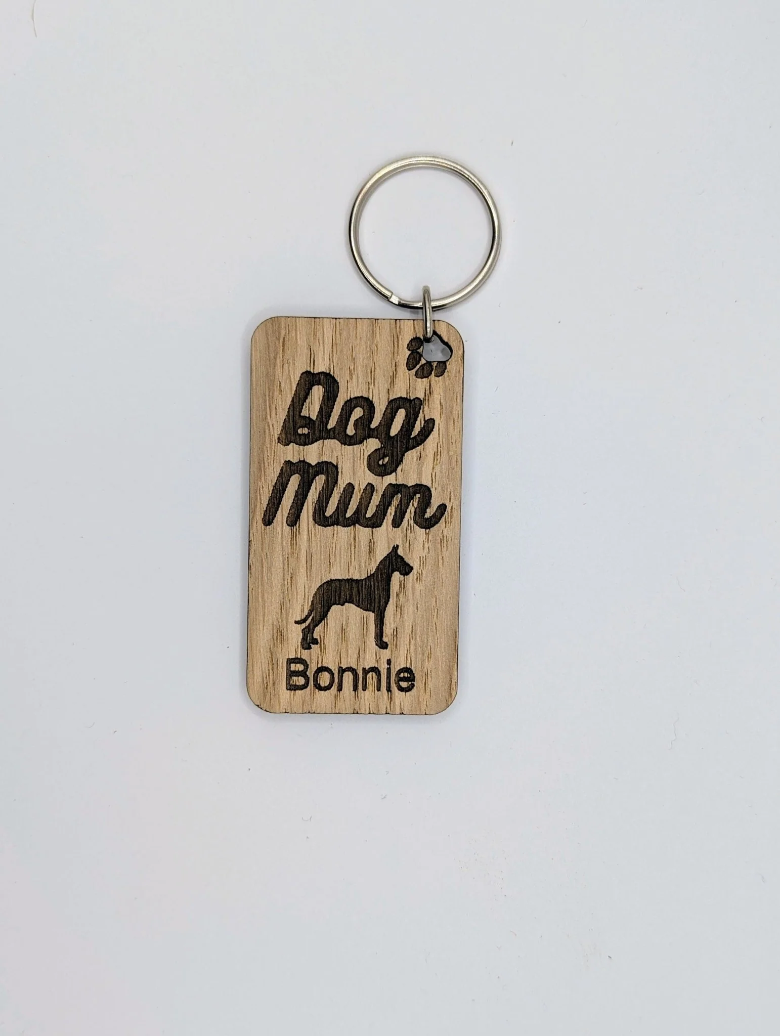 Personalised Great Dane Dog Mum Wooden Keyring | Oak Dog Keychain | Gift For Great Dane Parent | Doggy Key Tag Gift - Image 3