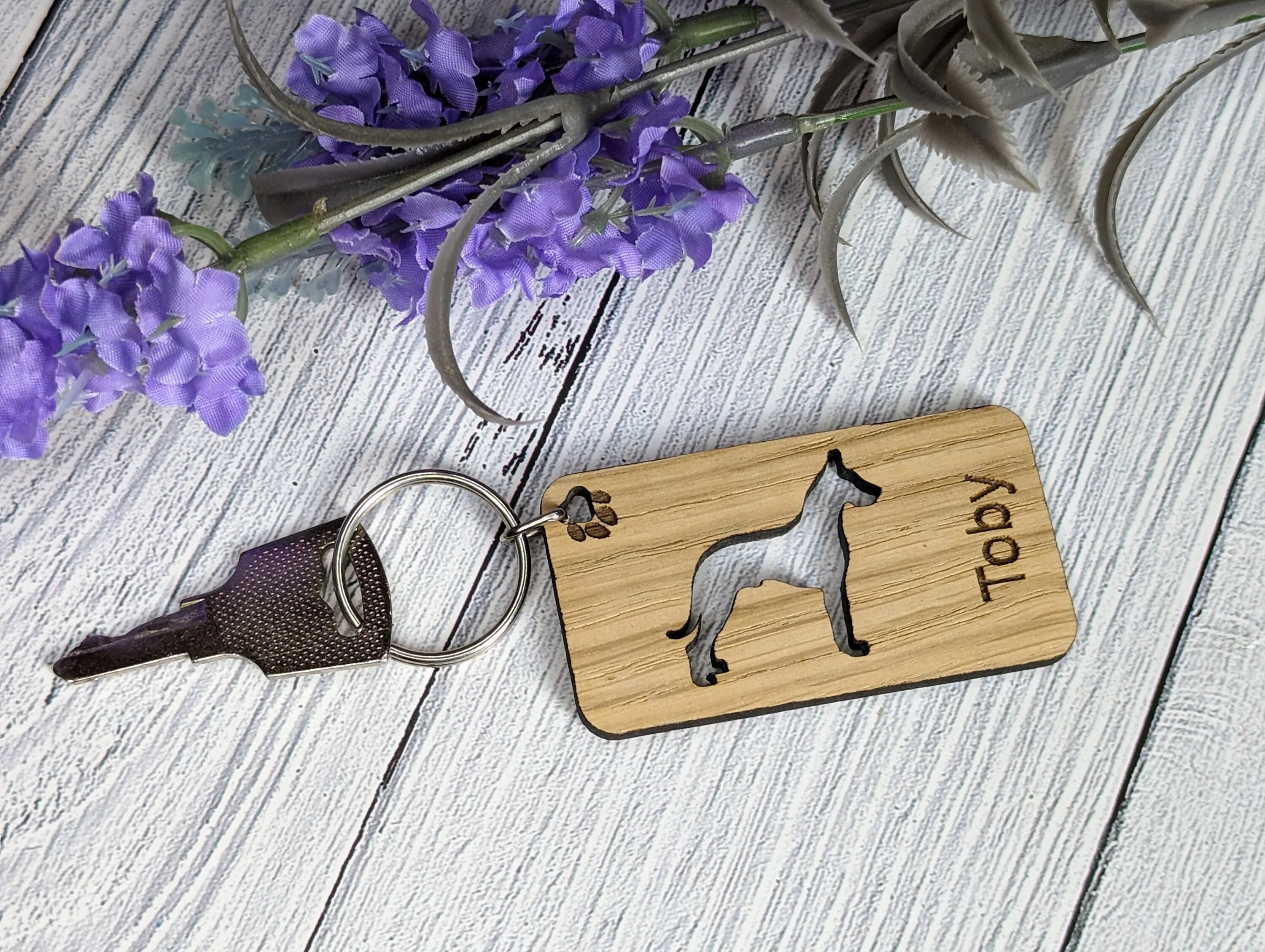 Personalised Great Dane Wooden Keyring | Oak Dog Keychain | Gift For Great Dane Parent | Doggy Key Tag Gift - Image 2