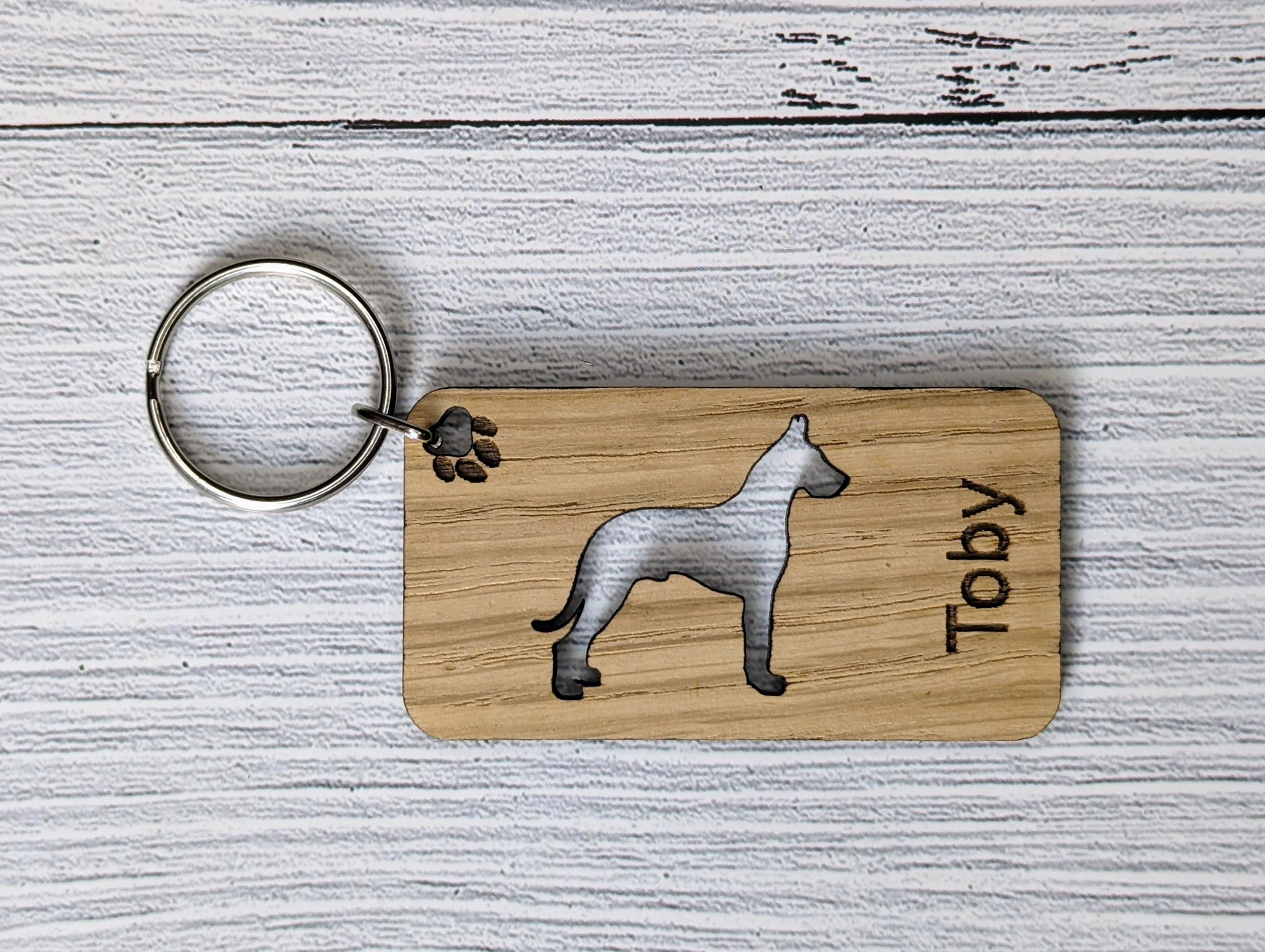 Personalised Great Dane Wooden Keyring | Oak Dog Keychain | Gift For Great Dane Parent | Doggy Key Tag Gift - Image 3