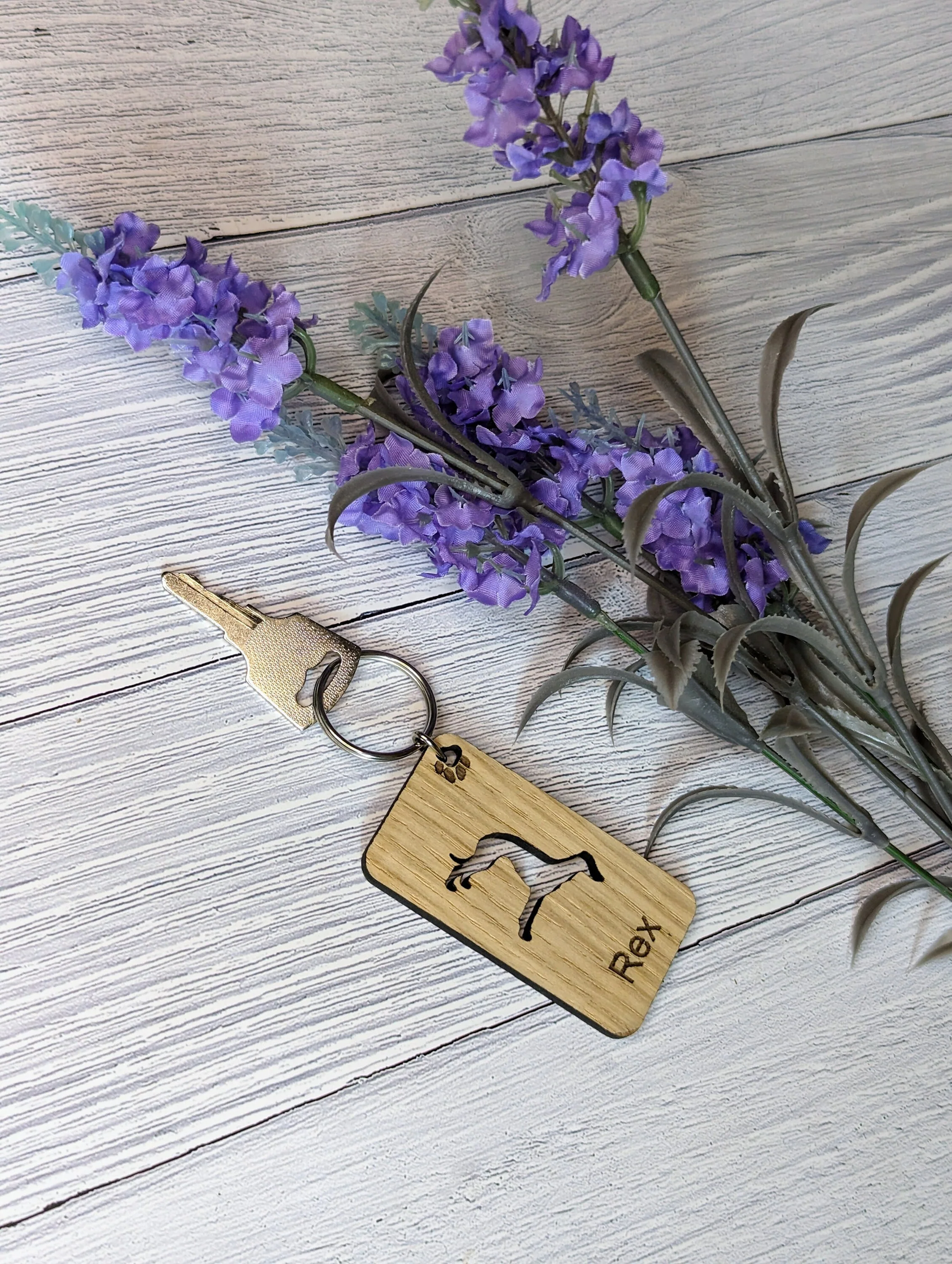 Personalised Greyhound Wooden Keyring | Oak Dog Keychain | Gift For Greyhound Parent | Doggy Key Tag Gift - Image 2