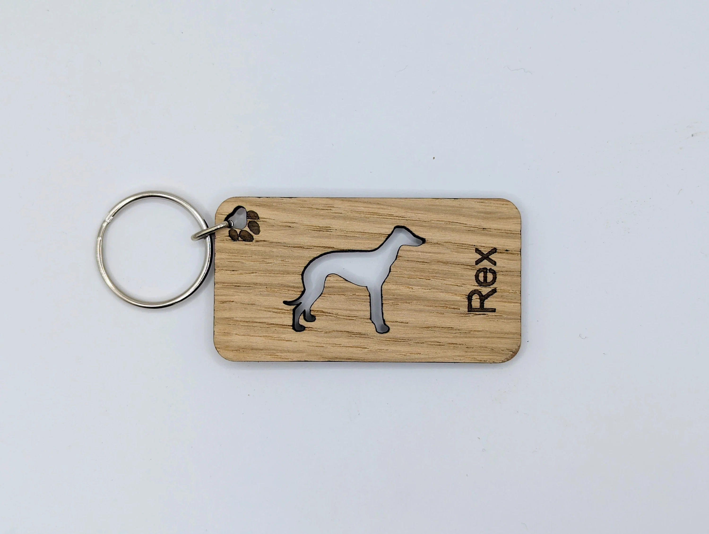 Personalised Greyhound Wooden Keyring | Oak Dog Keychain | Gift For Greyhound Parent | Doggy Key Tag Gift - Image 3