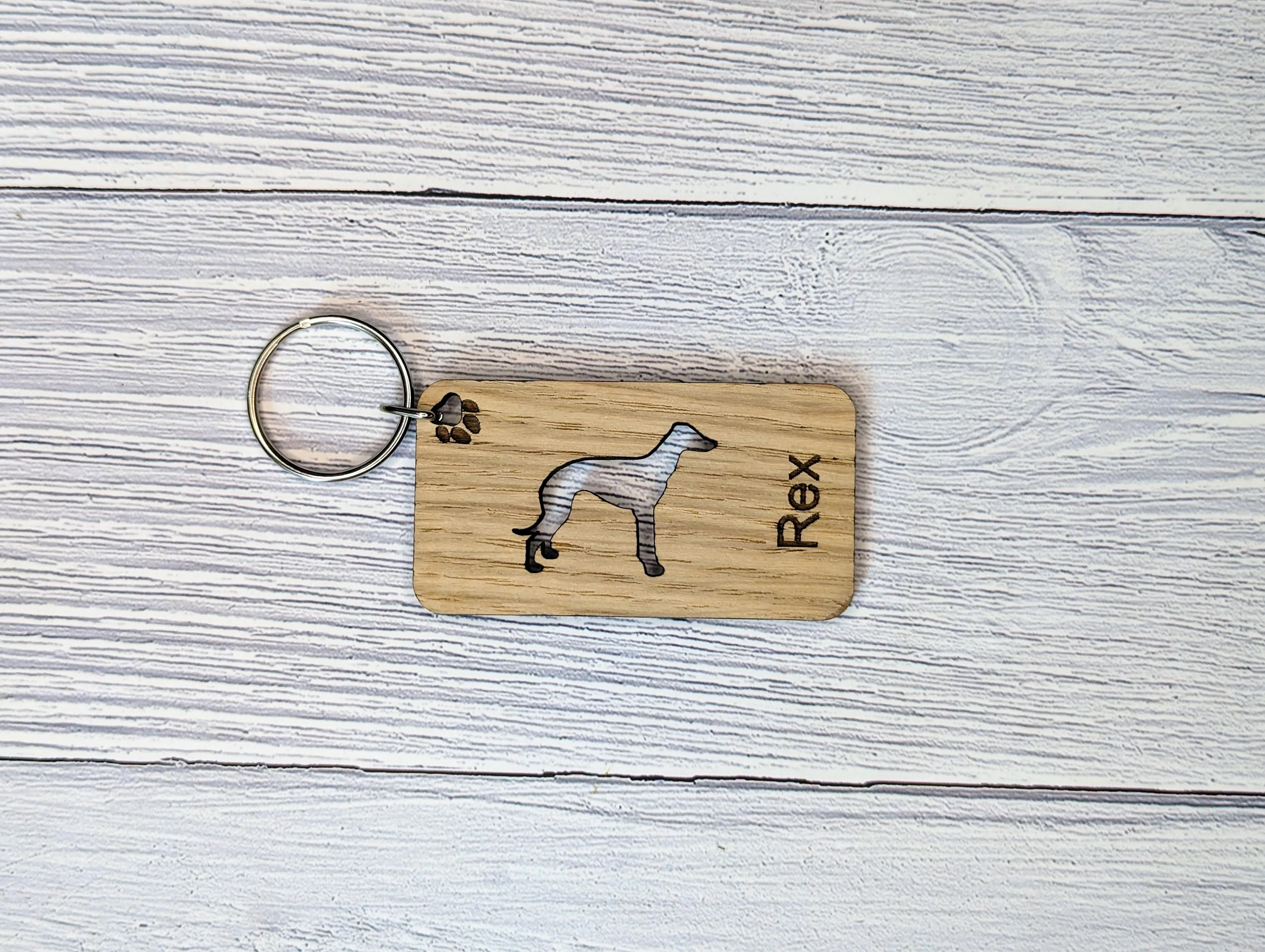 Personalised Greyhound Wooden Keyring | Oak Dog Keychain | Gift For Greyhound Parent | Doggy Key Tag Gift - Image 4