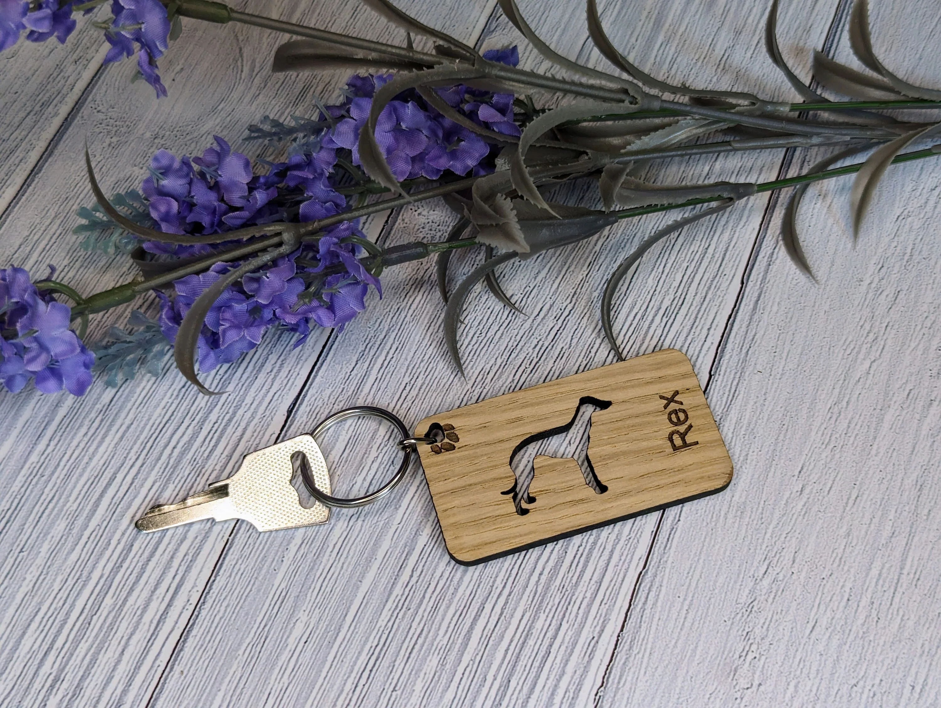 Personalised Greyhound Wooden Keyring | Oak Dog Keychain | Gift For Greyhound Parent | Doggy Key Tag Gift - Image 5