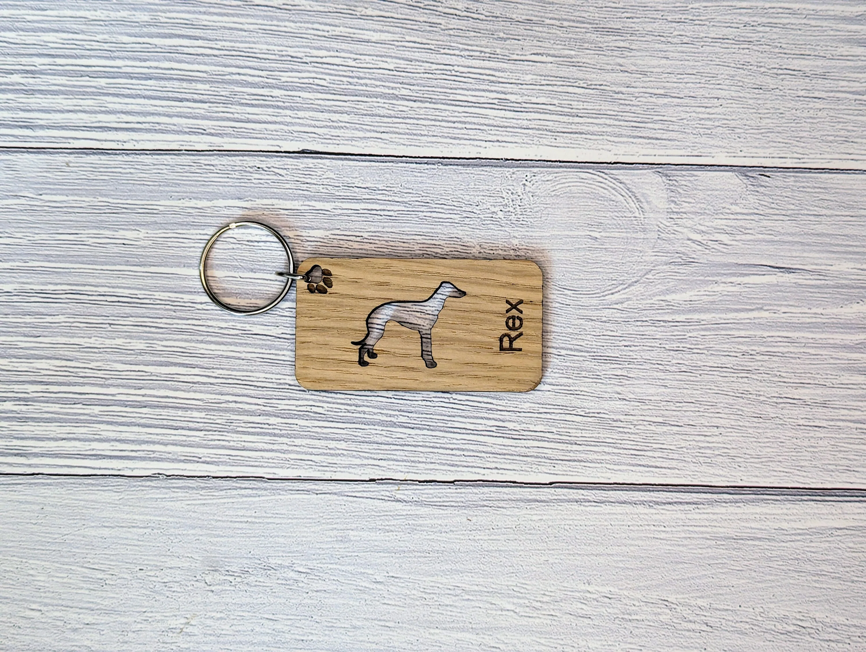 Personalised Greyhound Wooden Keyring | Oak Dog Keychain | Gift For Greyhound Parent | Doggy Key Tag Gift - Image 6