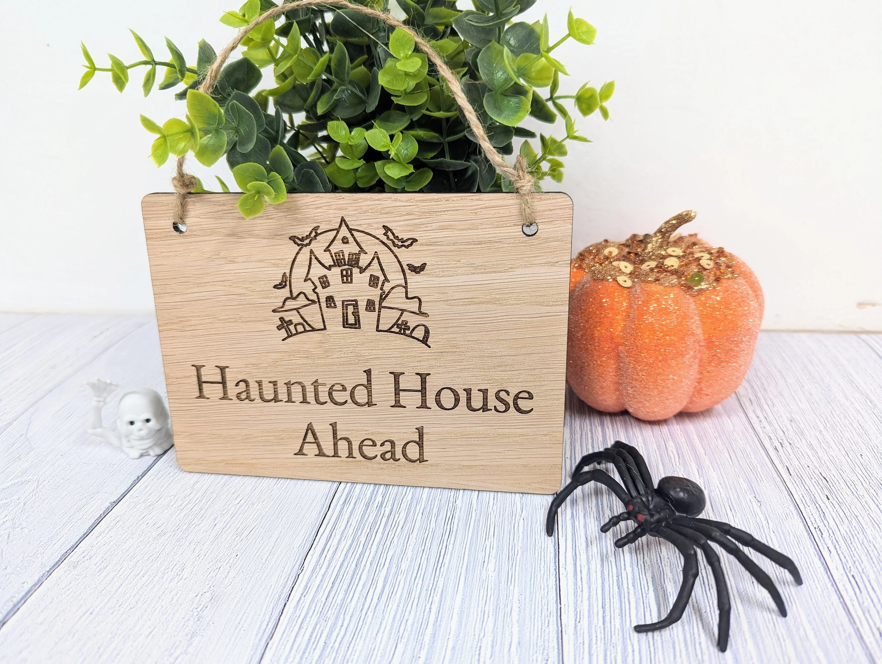Personalised Halloween Wooden Sign with Haunted House Design - 'Haunted House Ahead - Image 2