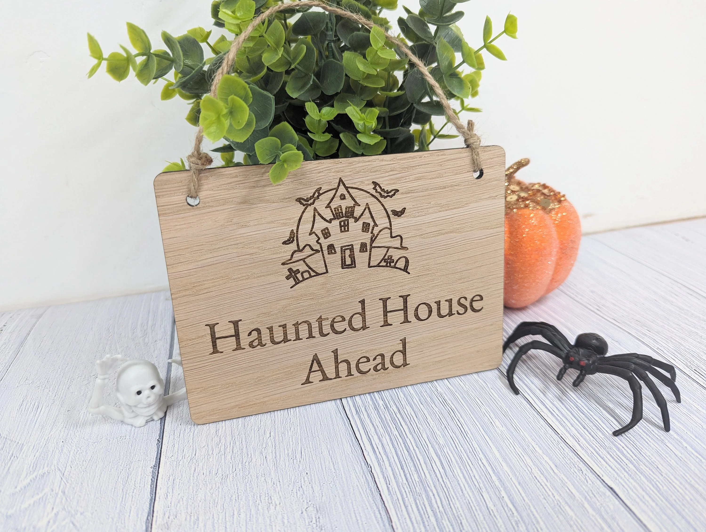 Personalised Halloween Wooden Sign with Haunted House Design - 'Haunted House Ahead - Image 4