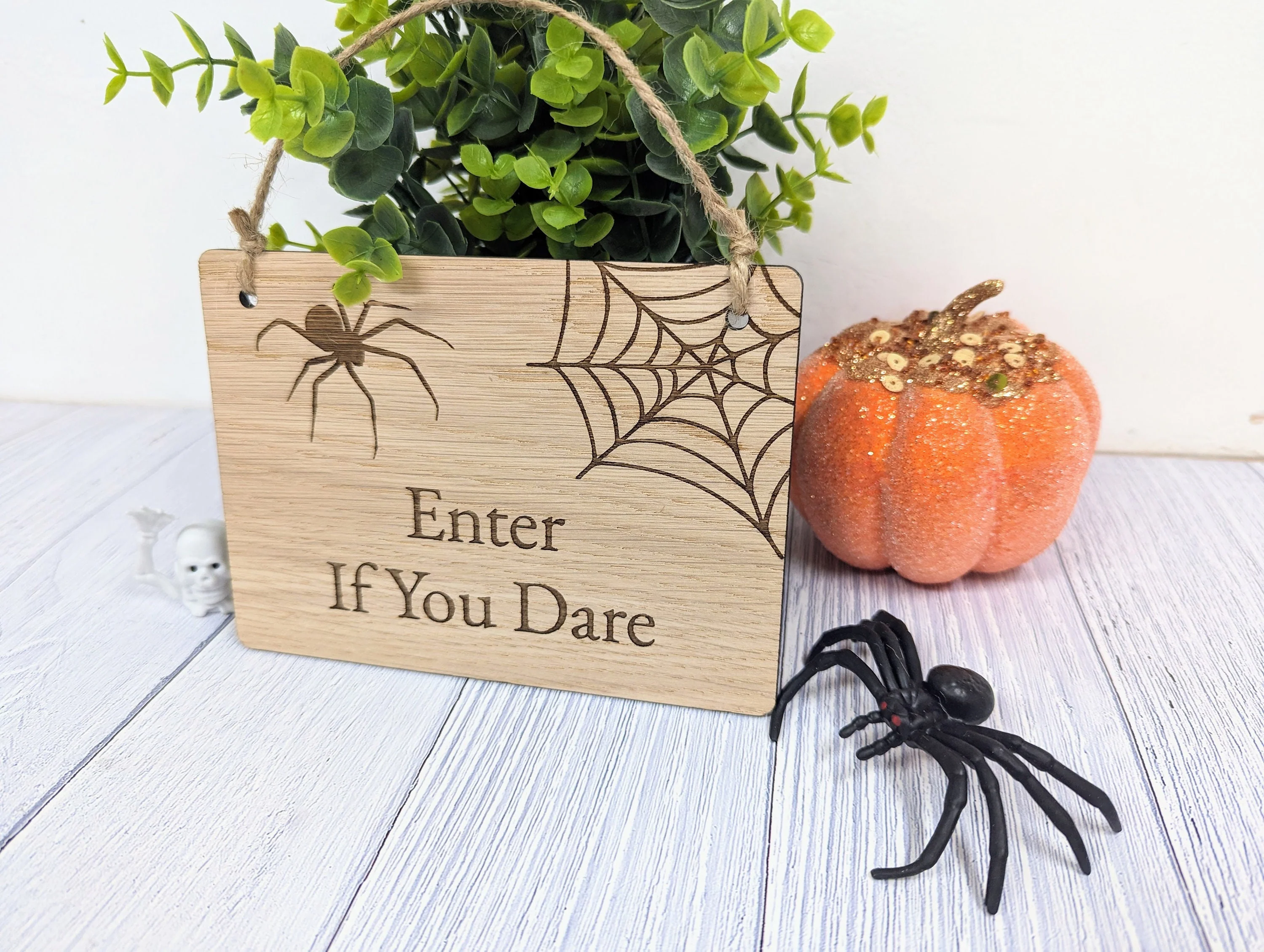 Personalised Halloween Wooden Sign with Spider Web Design - 'Enter if You Dare' - Image 4