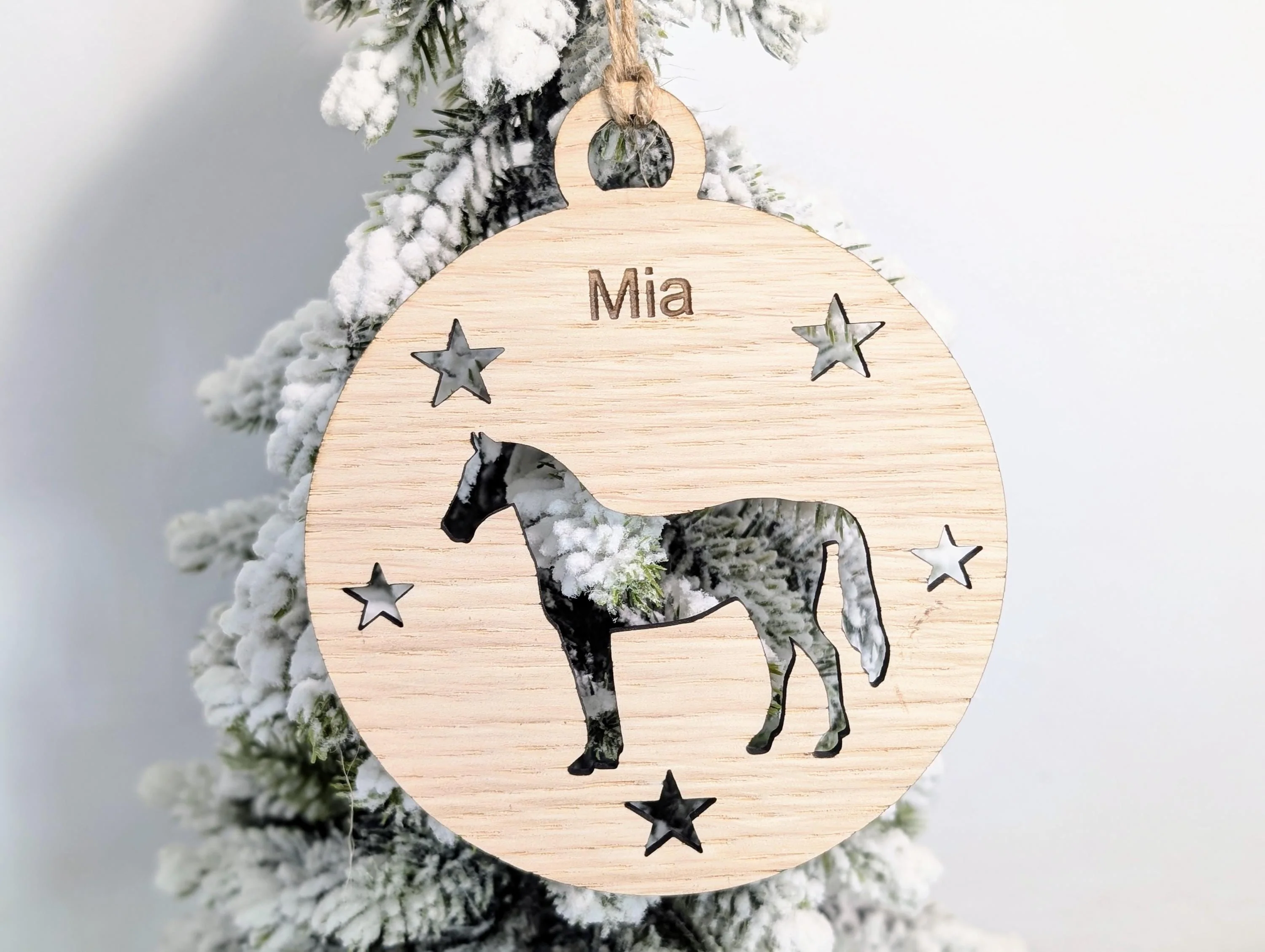 Personalised Horse Bauble - Custom Wooden Gift for Pony Lovers | Equine Christmas Bauble | Oak Veneered Xmas Decoration - Image 7