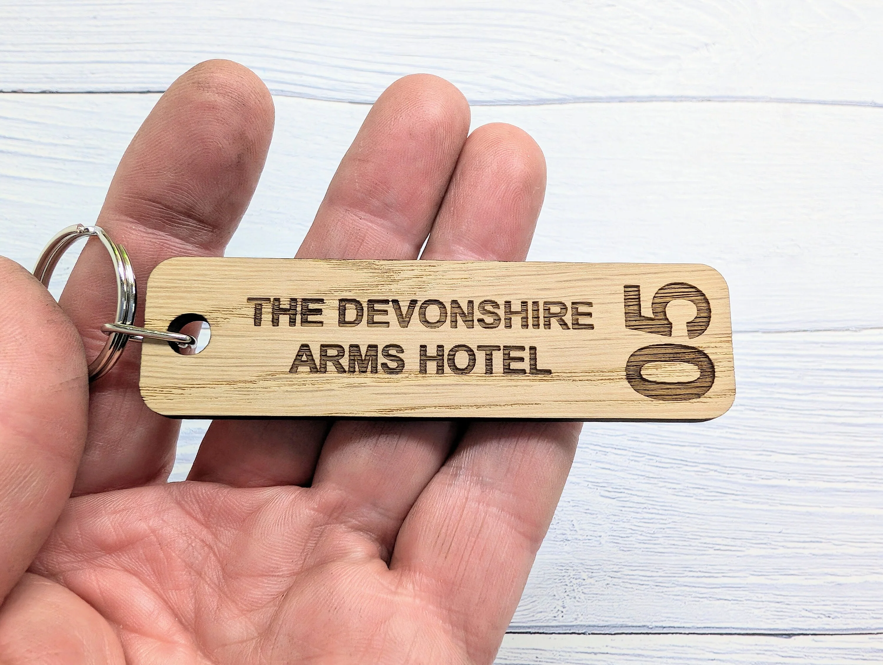 Personalised Hotel Room Number Keyrings 90 x 25mm with Hotel Name - High-Quality Oak Veneered MDF - Ideal for Hotels, B&Bs, and Guest Houses - Image 2