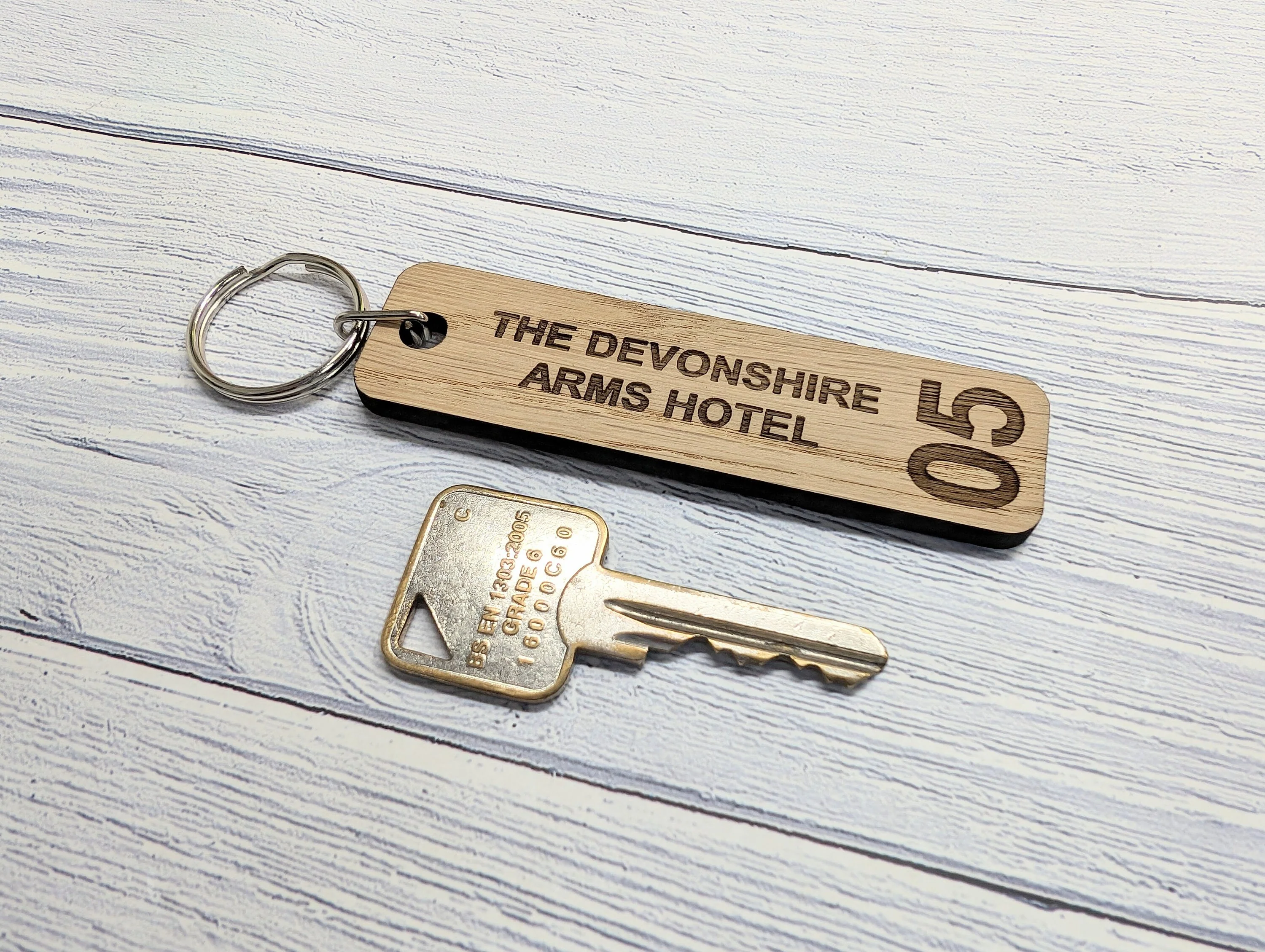 Personalised Hotel Room Number Keyrings 90 x 25mm with Hotel Name - High-Quality Oak Veneered MDF - Ideal for Hotels, B&Bs, and Guest Houses - Image 4