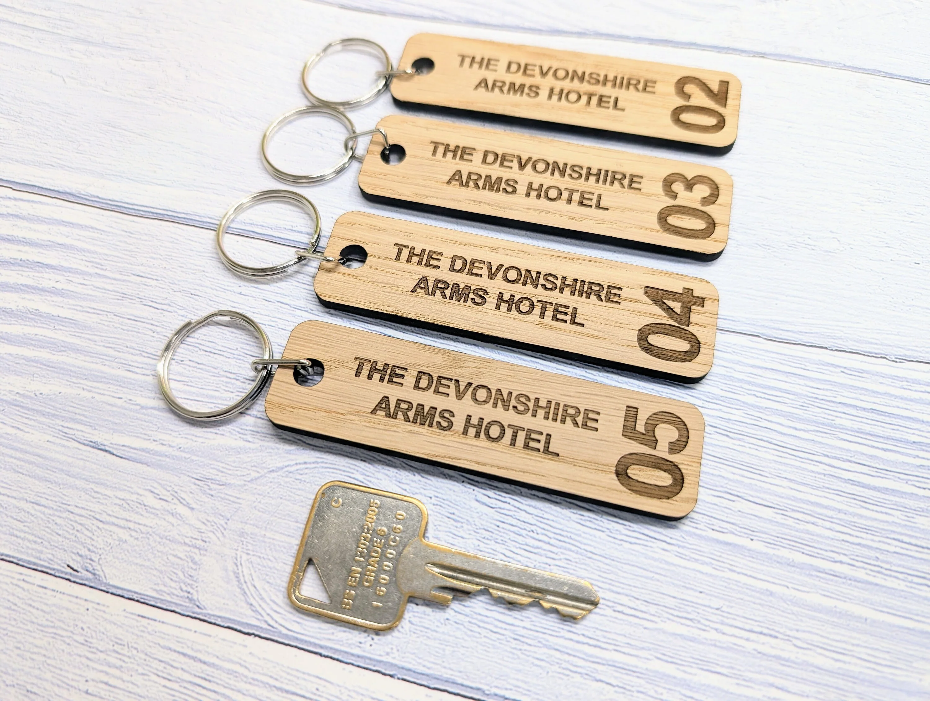 Personalised Hotel Room Number Keyrings 90 x 25mm with Hotel Name - High-Quality Oak Veneered MDF - Ideal for Hotels, B&Bs, and Guest Houses - Image 5
