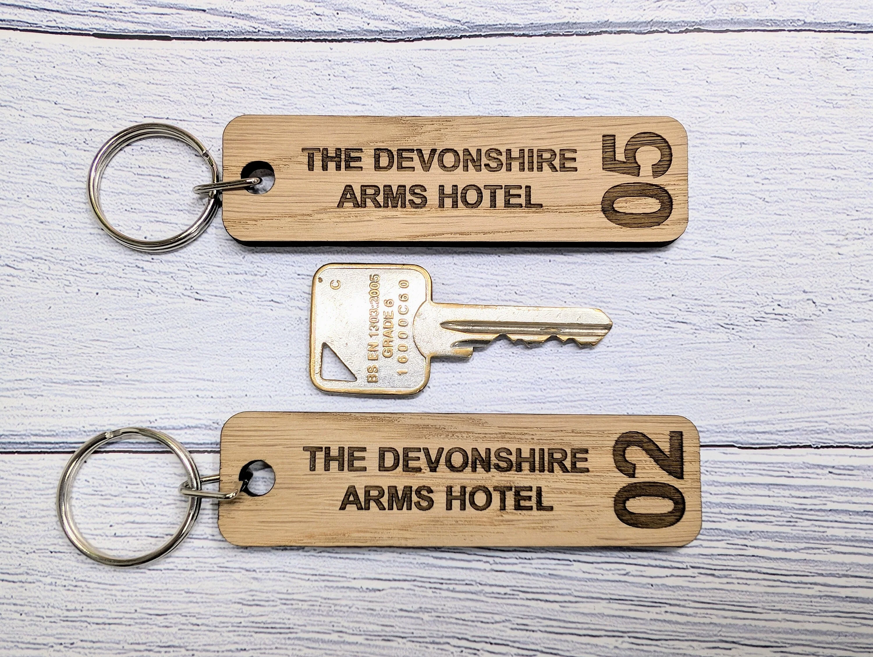 Personalised Hotel Room Number Keyrings 90 x 25mm with Hotel Name - High-Quality Oak Veneered MDF - Ideal for Hotels, B&Bs, and Guest Houses - Image 6