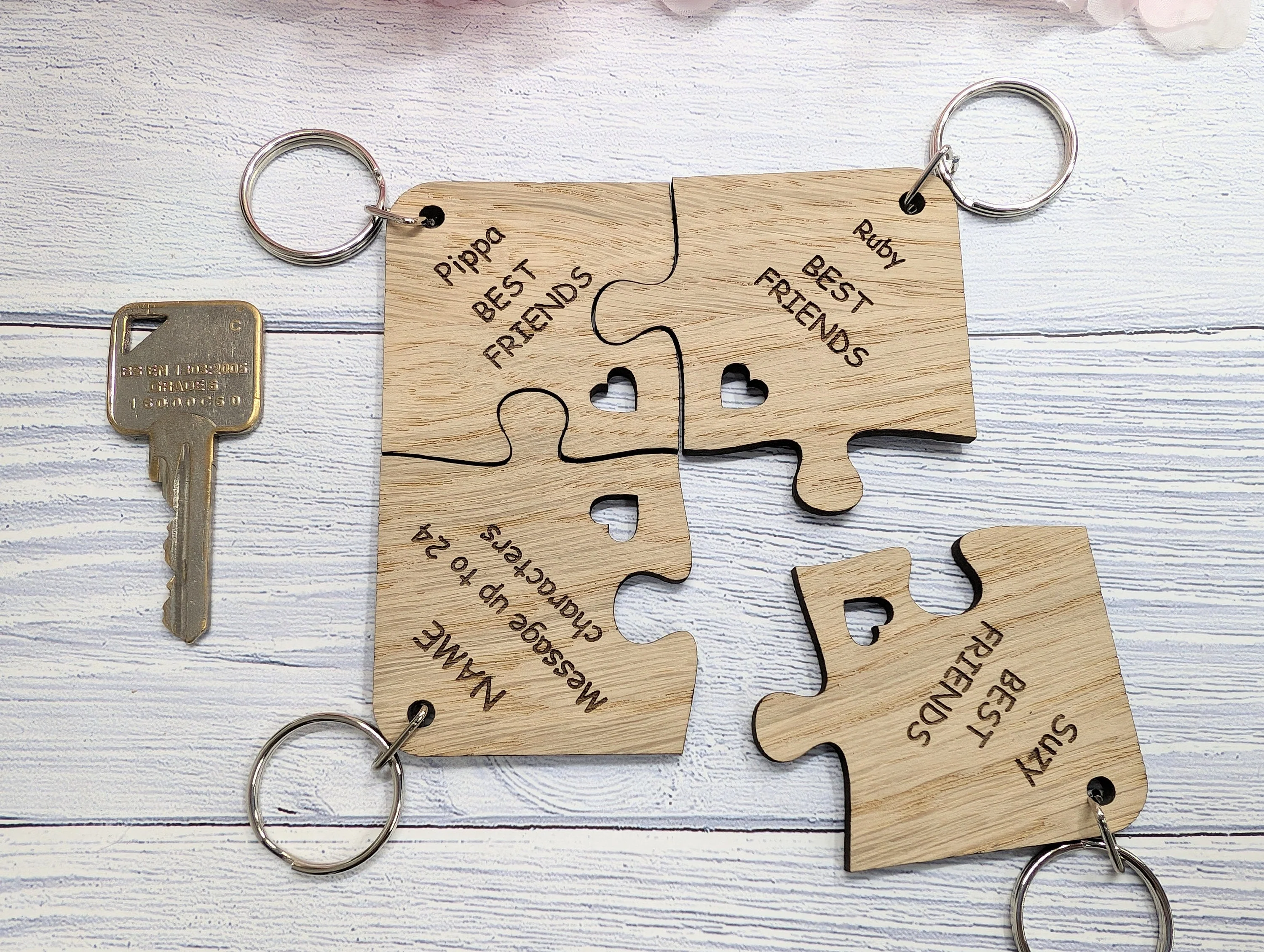 Personalised Jigsaw Keyring Set - 4 Pieces, Oak Veneer, 100x100mm | Handcrafted in Wales, Unique Gift Idea, Friends, Family, Colleagues - Image 6