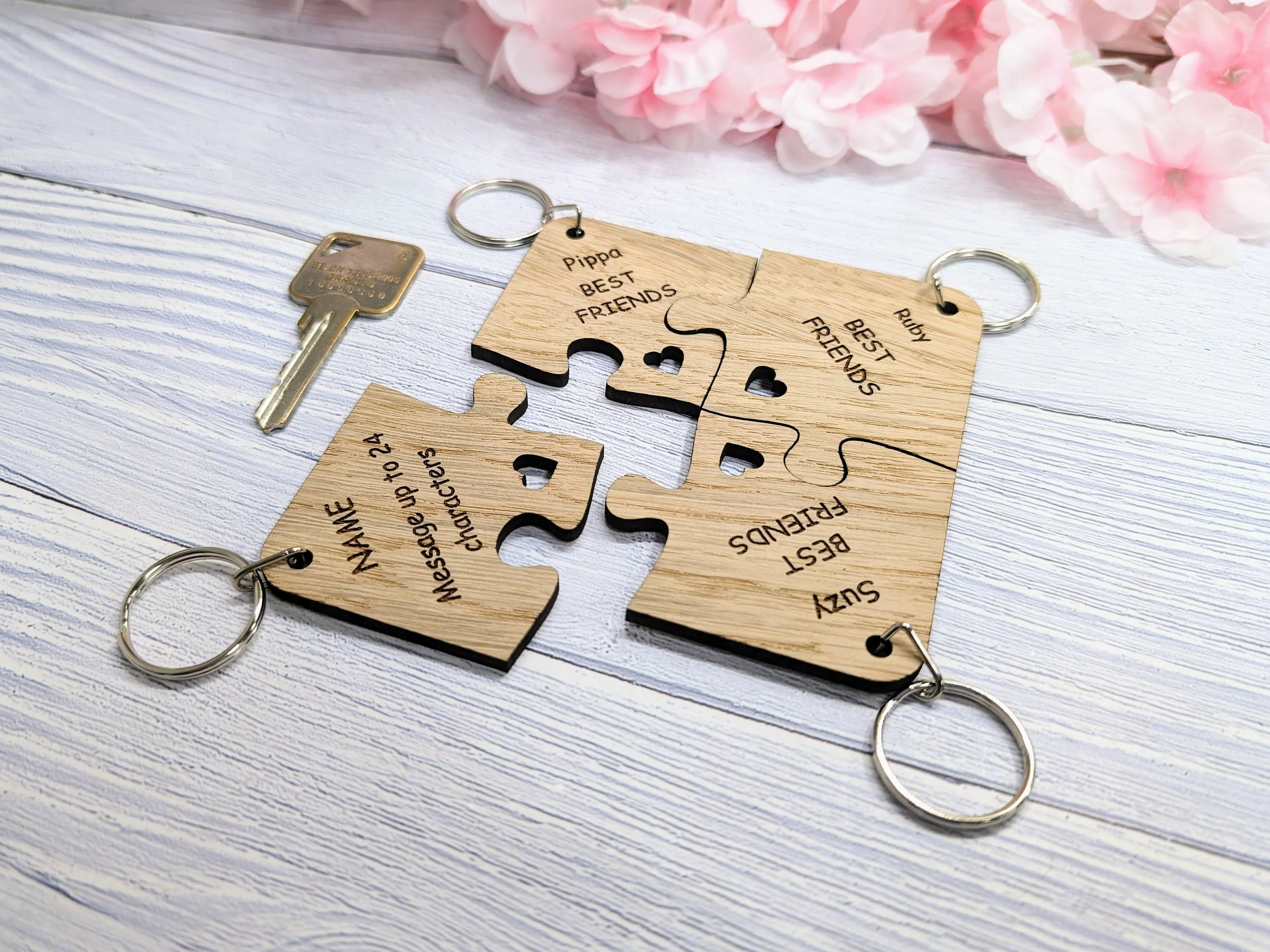 Personalised Jigsaw Keyring Set - 4 Pieces, Oak Veneer, 100x100mm | Handcrafted in Wales, Unique Gift Idea, Friends, Family, Colleagues - Image 7