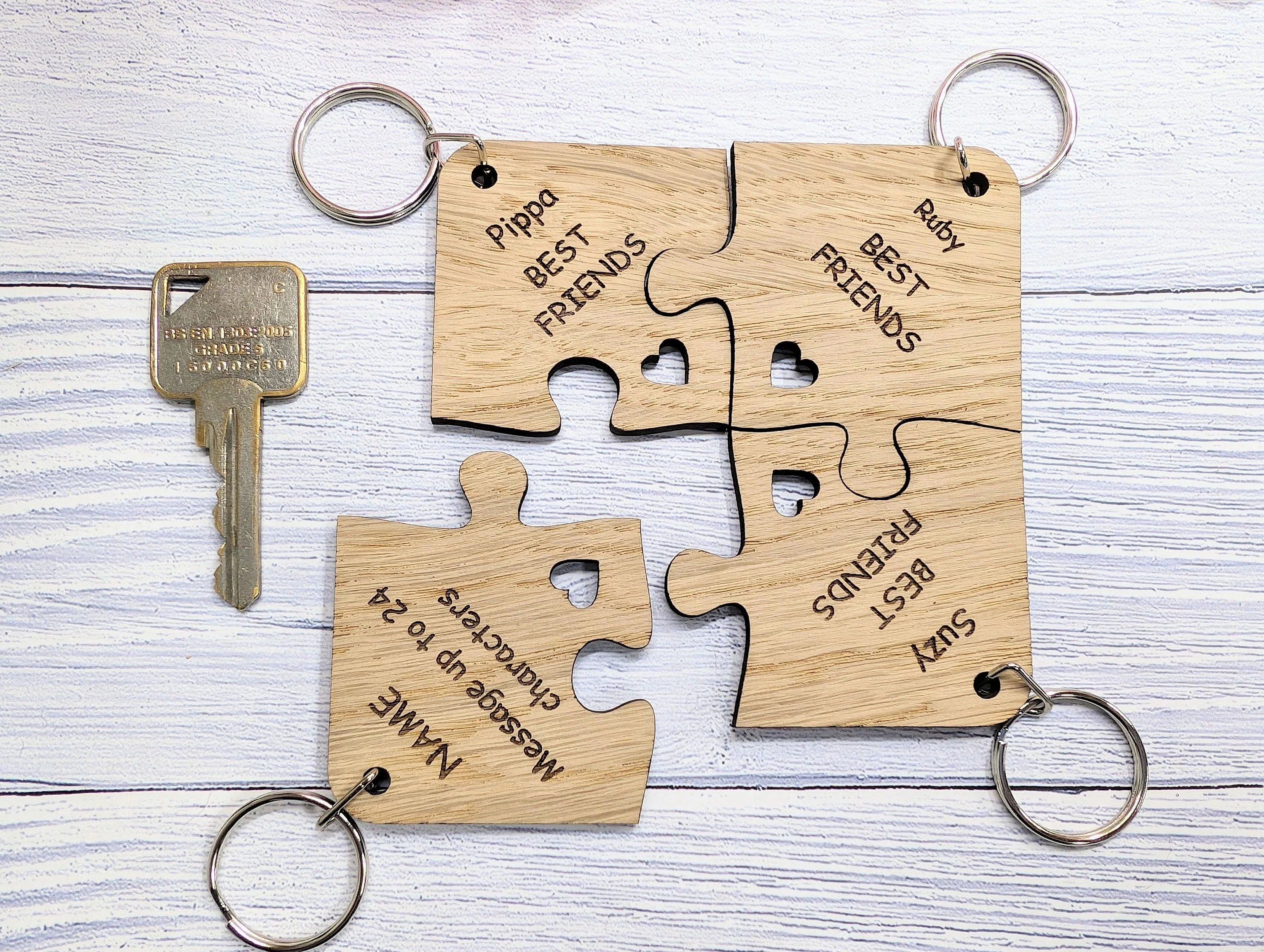 Personalised Jigsaw Keyring Set - 4 Pieces, Oak Veneer, 100x100mm | Handcrafted in Wales, Unique Gift Idea, Friends, Family, Colleagues - Image 9