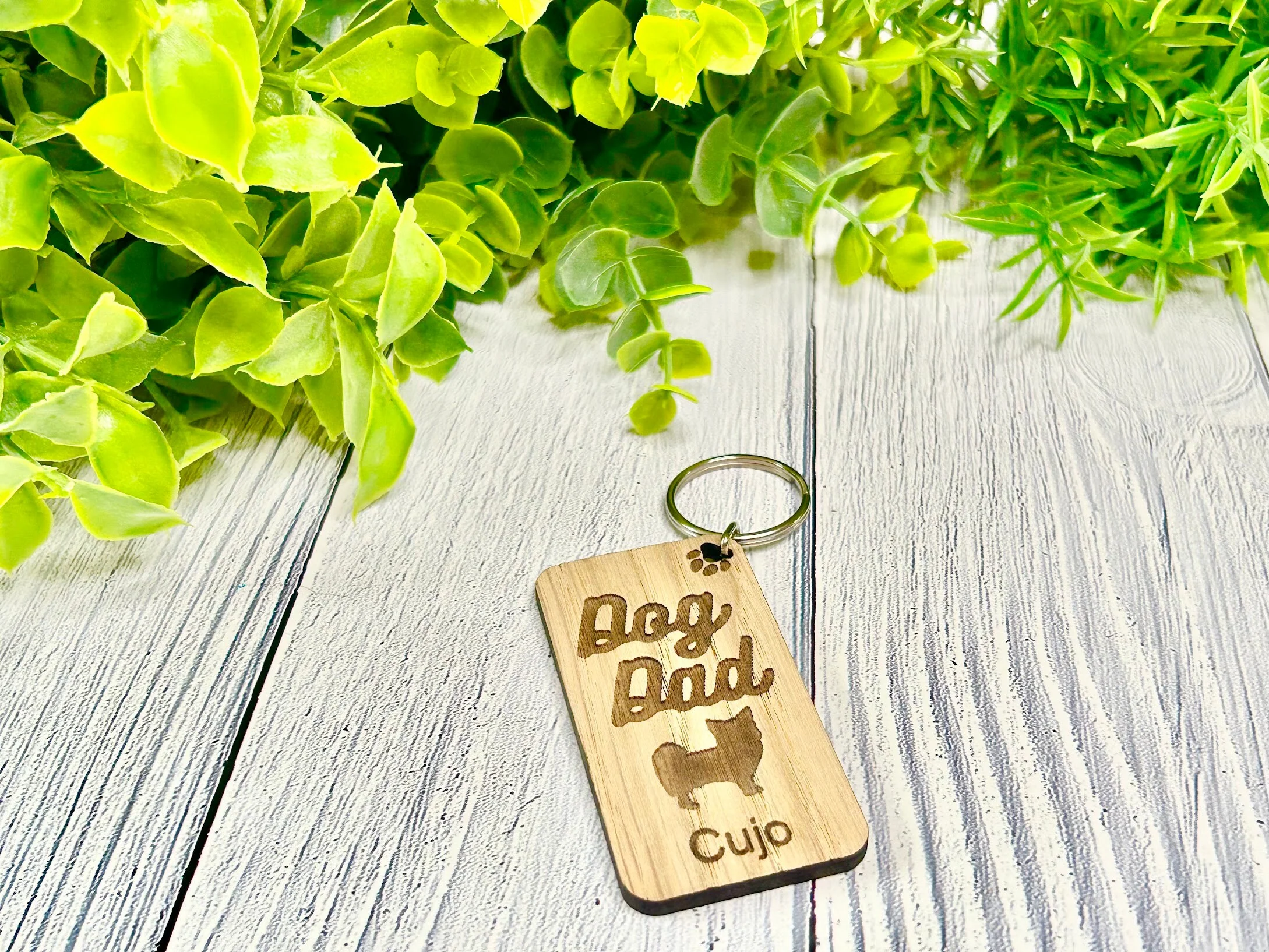 Personalised Long-Haired Chihuahua Dog Dad Wooden Keyring | Oak Dog Keychain | Gift For Long-Haired Chihuahua Parent | Doggy Key Tag Gift - Image 2