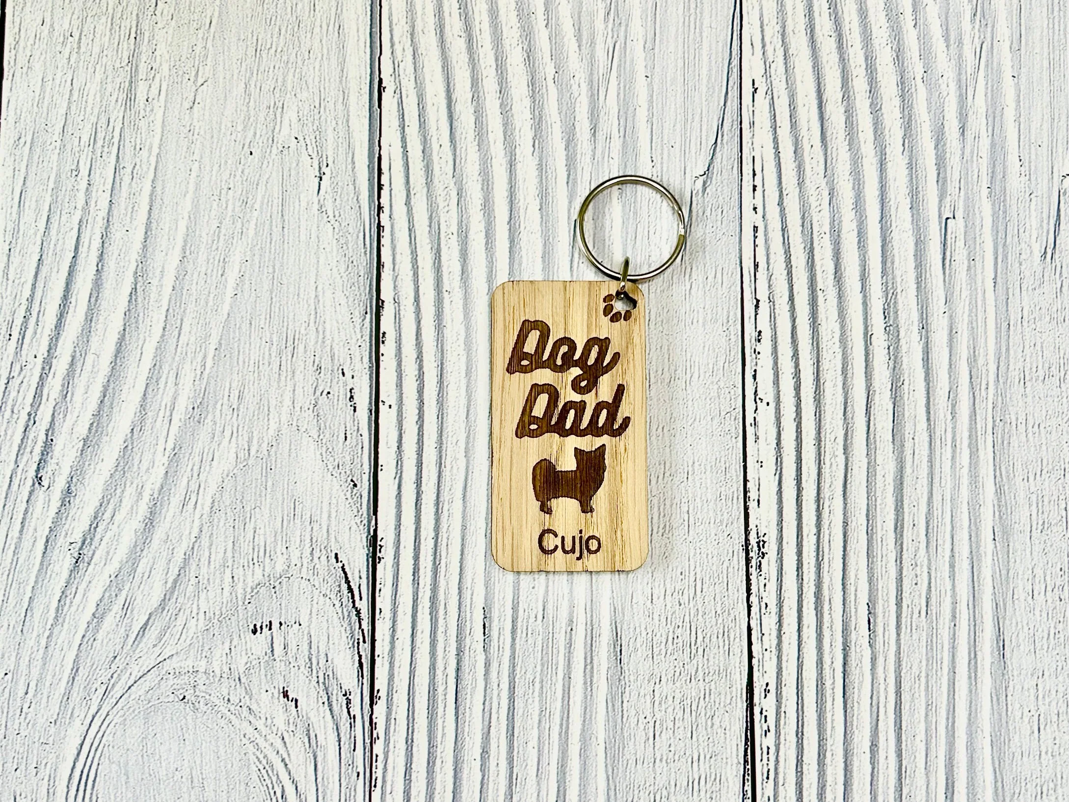 Personalised Long-Haired Chihuahua Dog Dad Wooden Keyring | Oak Dog Keychain | Gift For Long-Haired Chihuahua Parent | Doggy Key Tag Gift - Image 3